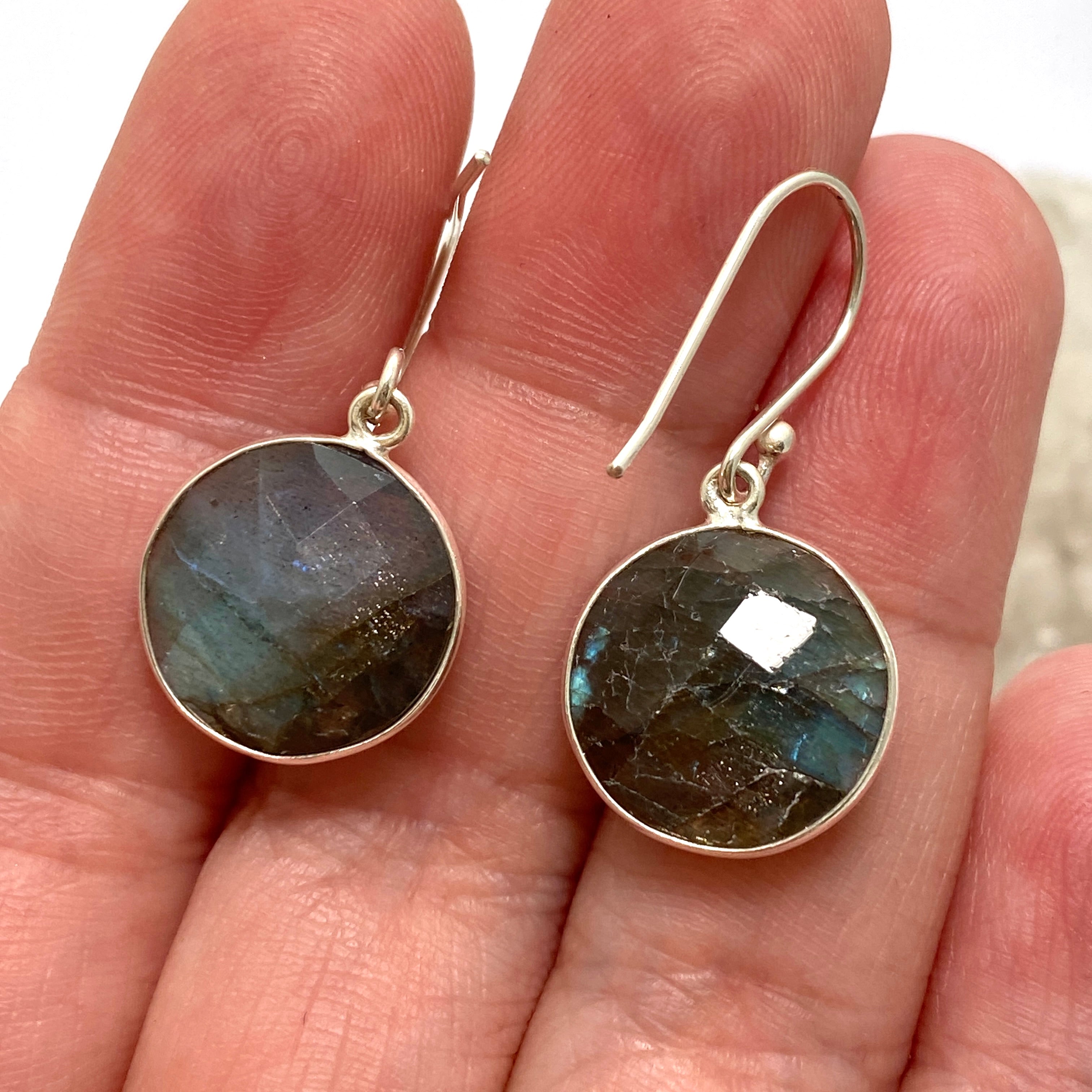 Labradorite Round Checkerboard Faceted Earrings for Women | Sparkling Gemstone Jewelry | Perfect for Parties, Weddings & Special Occasions