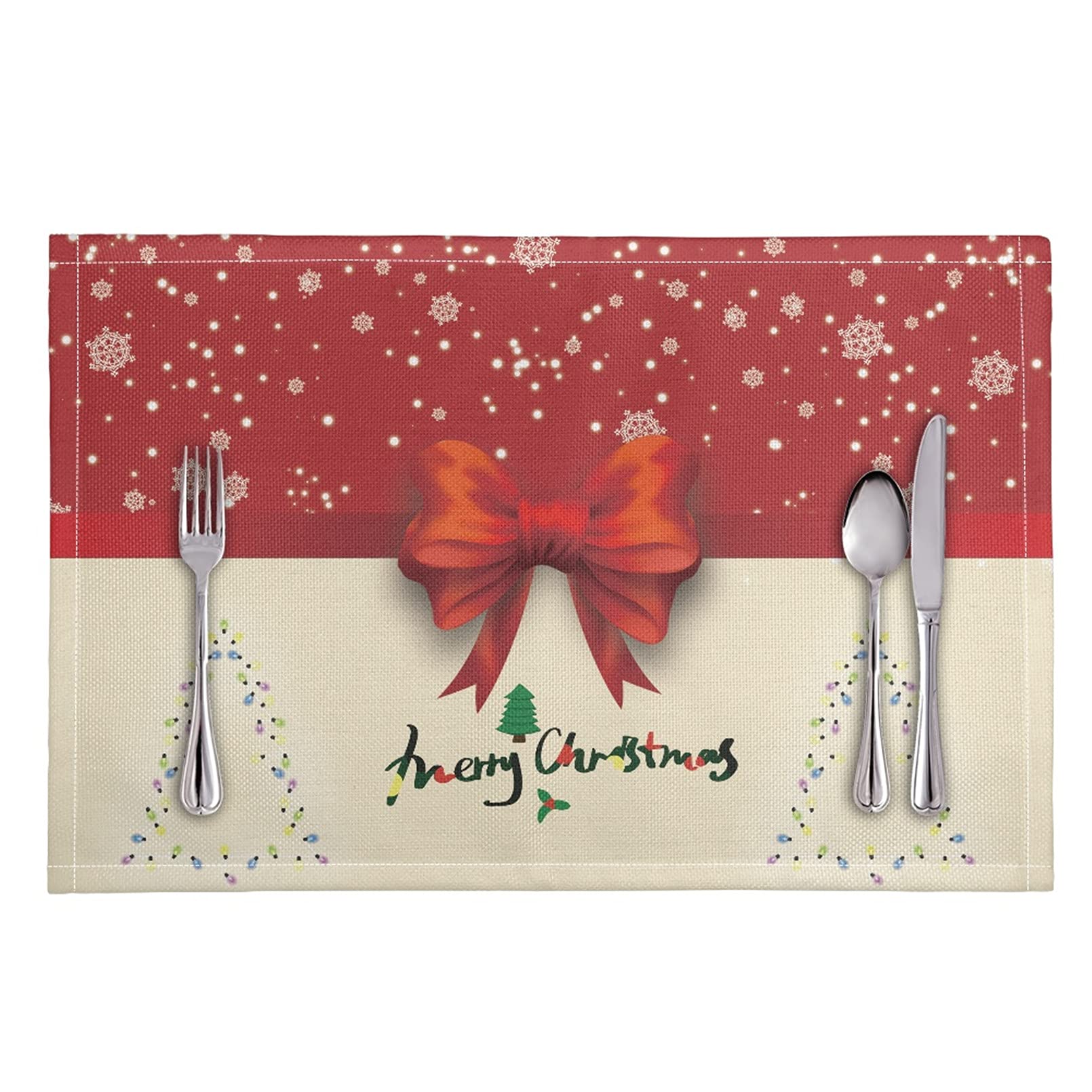 Babrukda Merry Christmas Non-Slip Washable Placemats Set of 4 - Waterproof Wipeable Table Mats for Dining Table, Perfect Holiday Decor for Kitchen, Home & Party Use - Great Gift for Women, Men, Kids & Teens