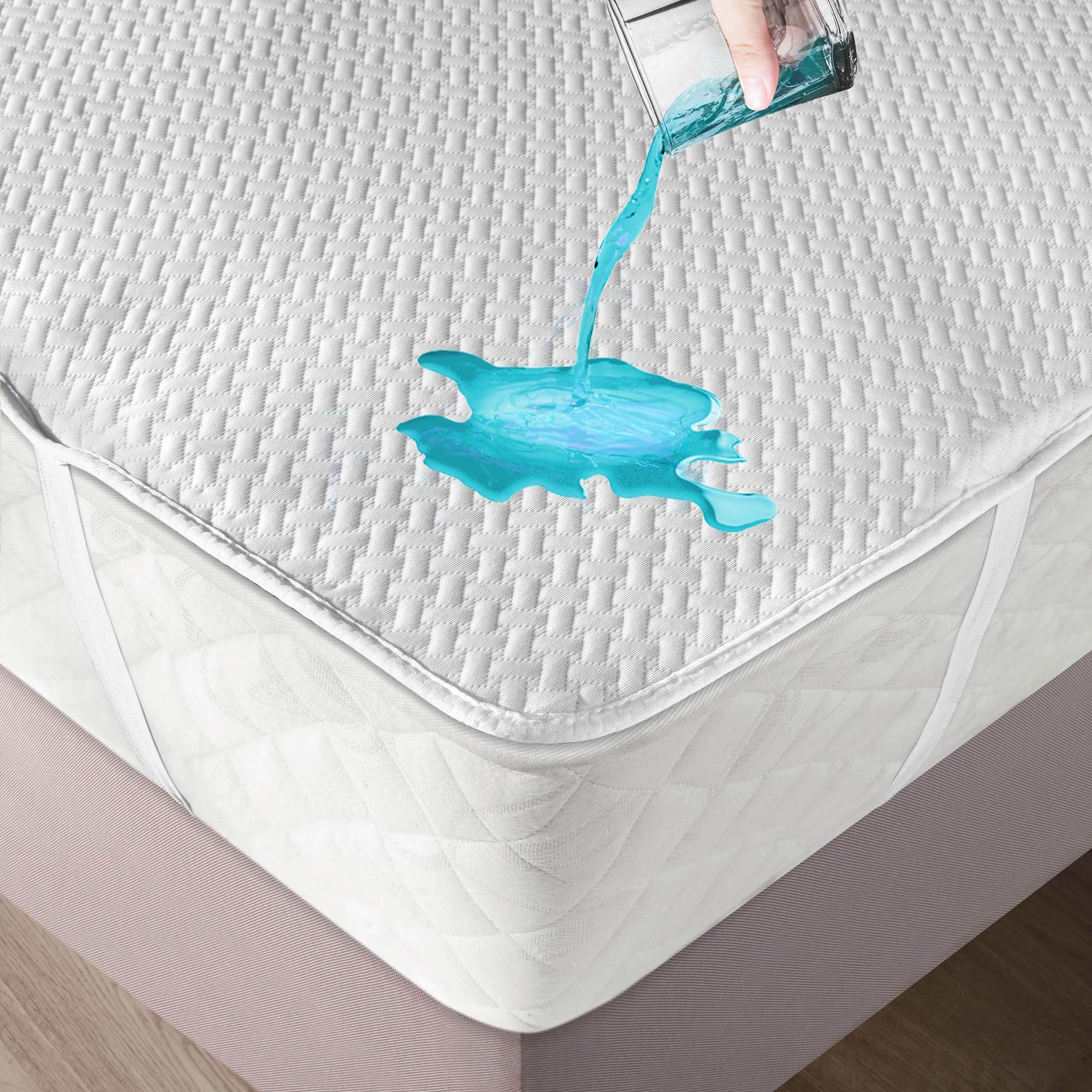Ambesonne Soft Texture Mattress Encasement Pad - Quilted Waterproof Bed Topper with Breathable Surface & Noiseless Fitted Design, Durable Elastic Straps for Twin Size - Perfect for Allergy Protection, Guest Beds & Enhanced Sleep Comfort