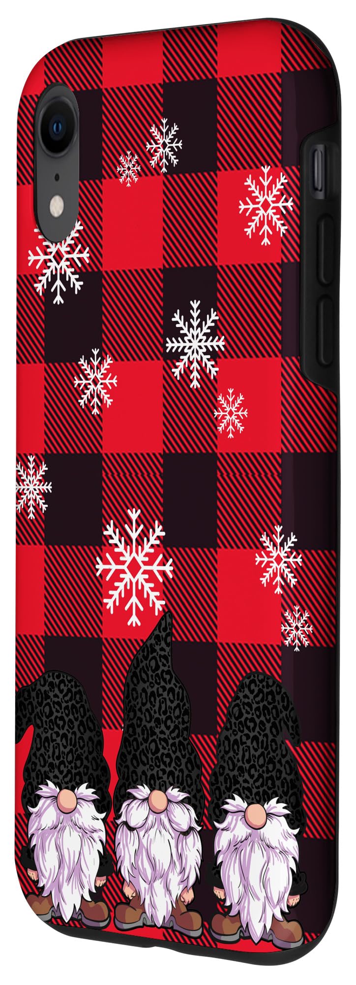 iPhone XR Christmas Phone Case - Buffalo Plaid Gnomes & Black Leopard Design | Perfect Holiday Gift & Winter Protection