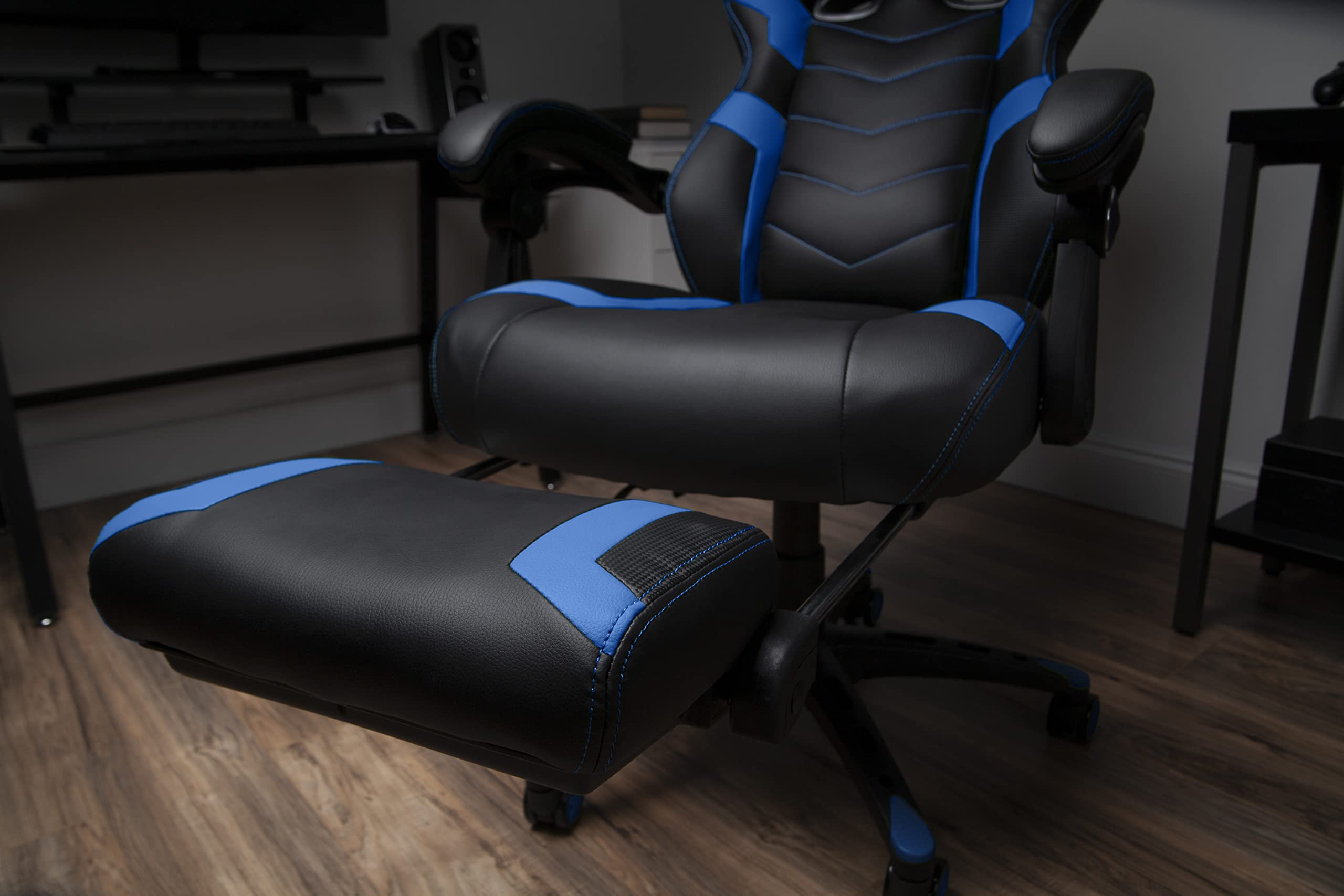 RESPAWN 110 Ergonomic Gaming Chair with Footrest - Racing Style High Back Office Chair with 360 Swivel, Adjustable Lumbar Support & Headrest Pillow - Perfect for PC Gaming, Home Office & Streaming Setup (2021 Blue)