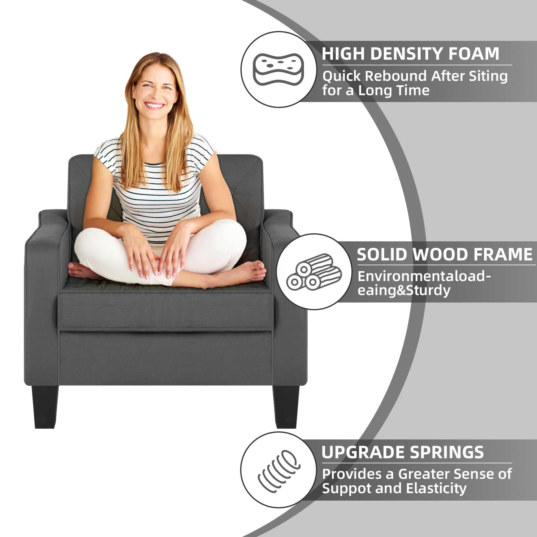 STHOUYN 2-Piece Grey Tufted Accent Chairs Set - Modern Living Room Armchairs, Comfortable Club Chairs for Bedroom, Office & Small Spaces - Perfect for Reading, Waiting Areas & Home Decor
