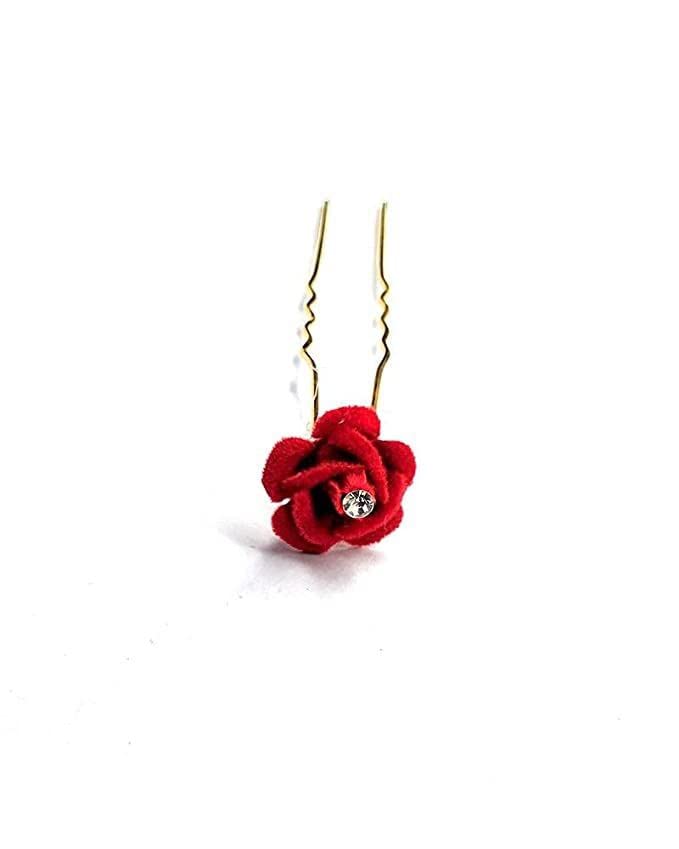 Elegant Red Rose Flower Jewelry Pins with Crystal Rhinestones for Women & Girls - Pack of 24 | Perfect for Weddings, Bridal Accessories, Prom, and Special Occasions