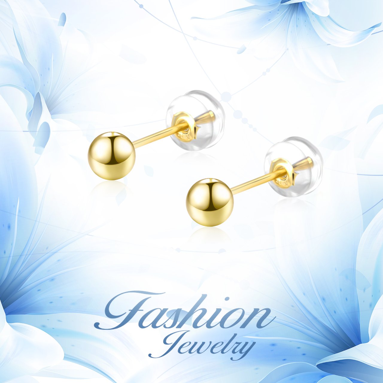 18K Yellow Gold Ball Stud Earrings for Women & Girls - Classic Gold Post Earrings for Everyday Wear, Gift Giving & Special Occasions