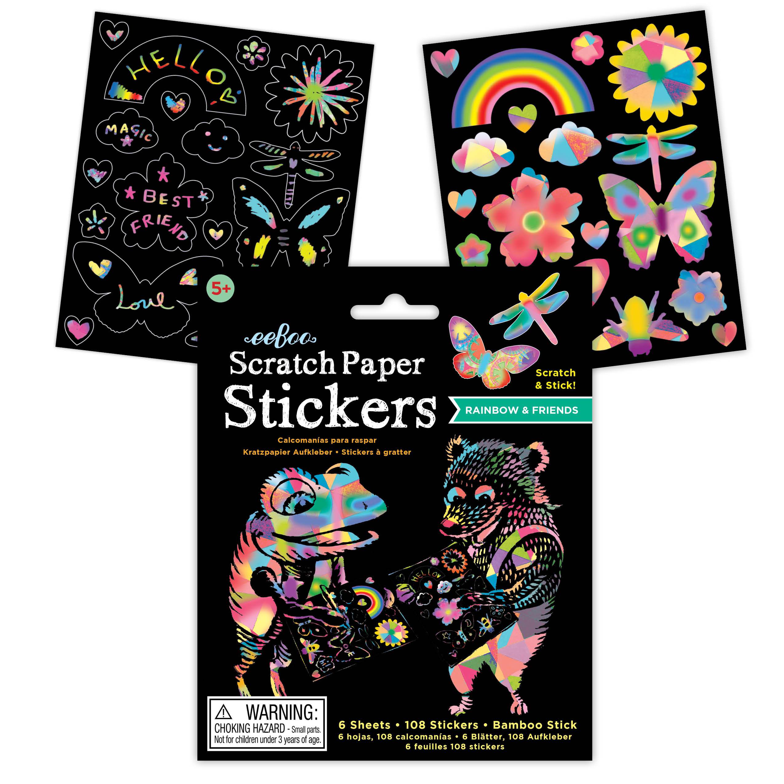 Rainbow Scratch Art Stickers for Kids - Colorful DIY Craft Supplies for Party Favors, Classroom Activities & Creative Fun