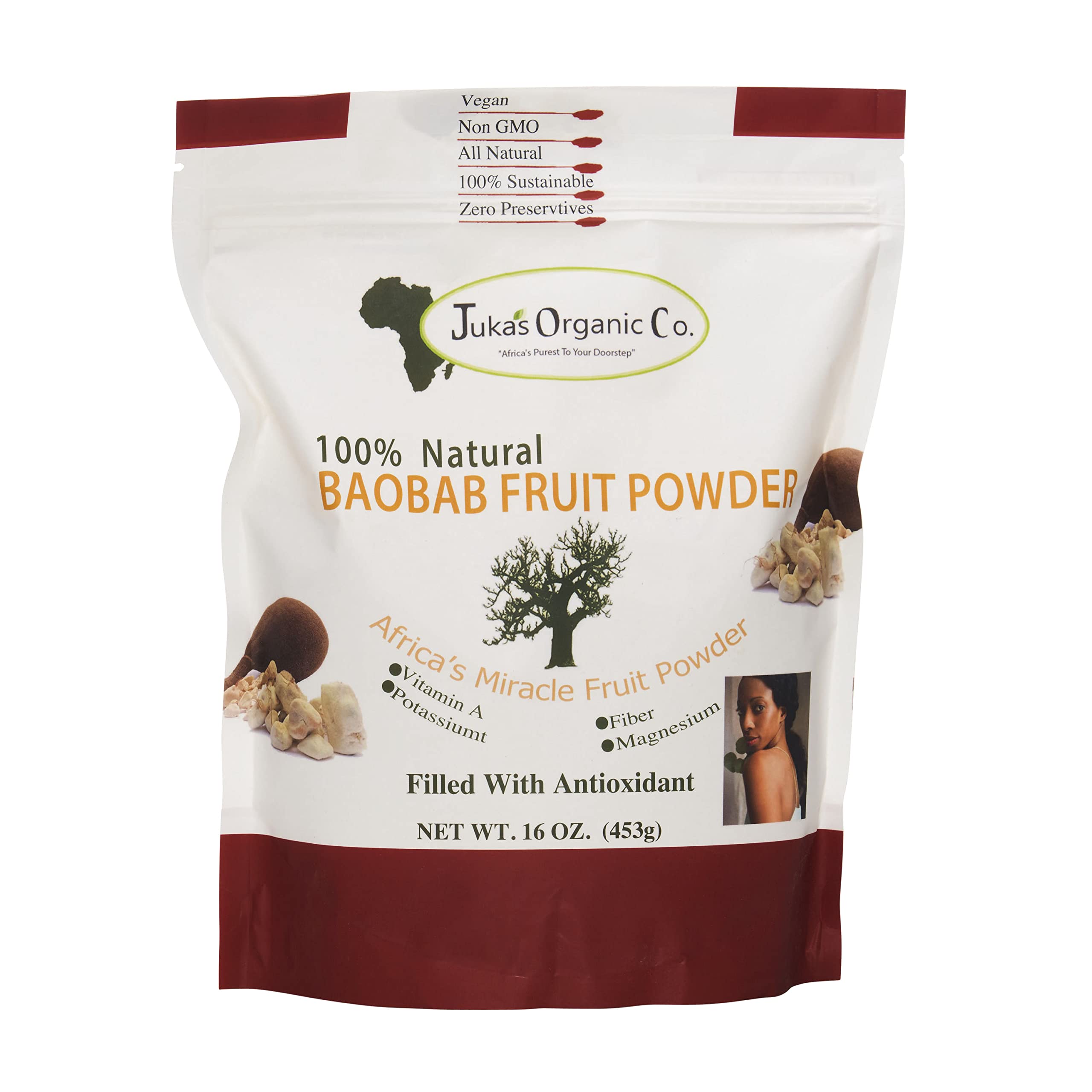 Organic Baobab Powder 16oz - 100% Pure, Unprocessed & Natural Superfood from West Africa | Rich in Vitamin C & Antioxidants | Perfect for Smoothies, Baking & Healthy Recipes
