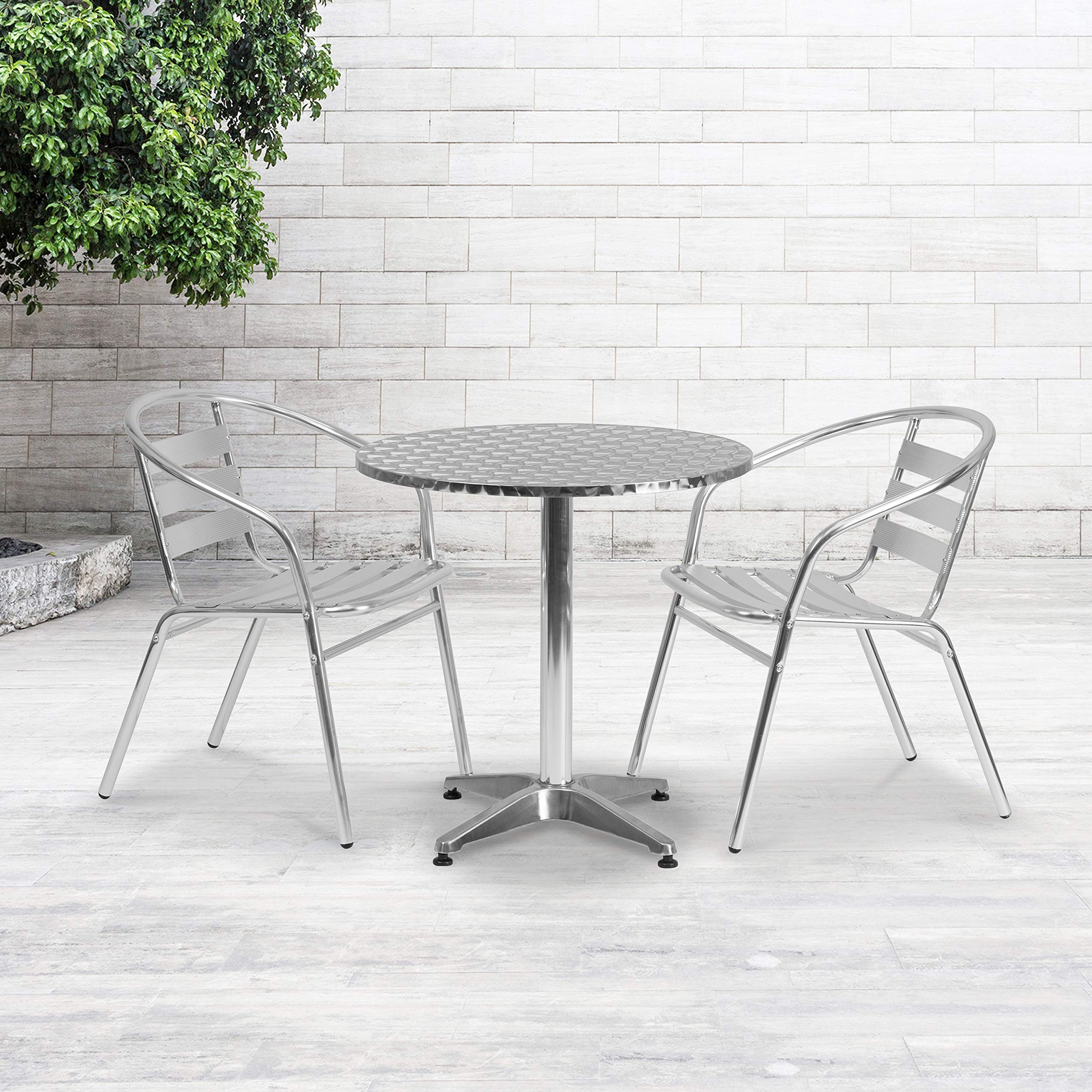 Flash Furniture 27.5'' Round Aluminum Indoor-Outdoor Table with Base - Patio, Deck, Garden & Poolside Dining - Weather-Resistant Metal Bistro Table