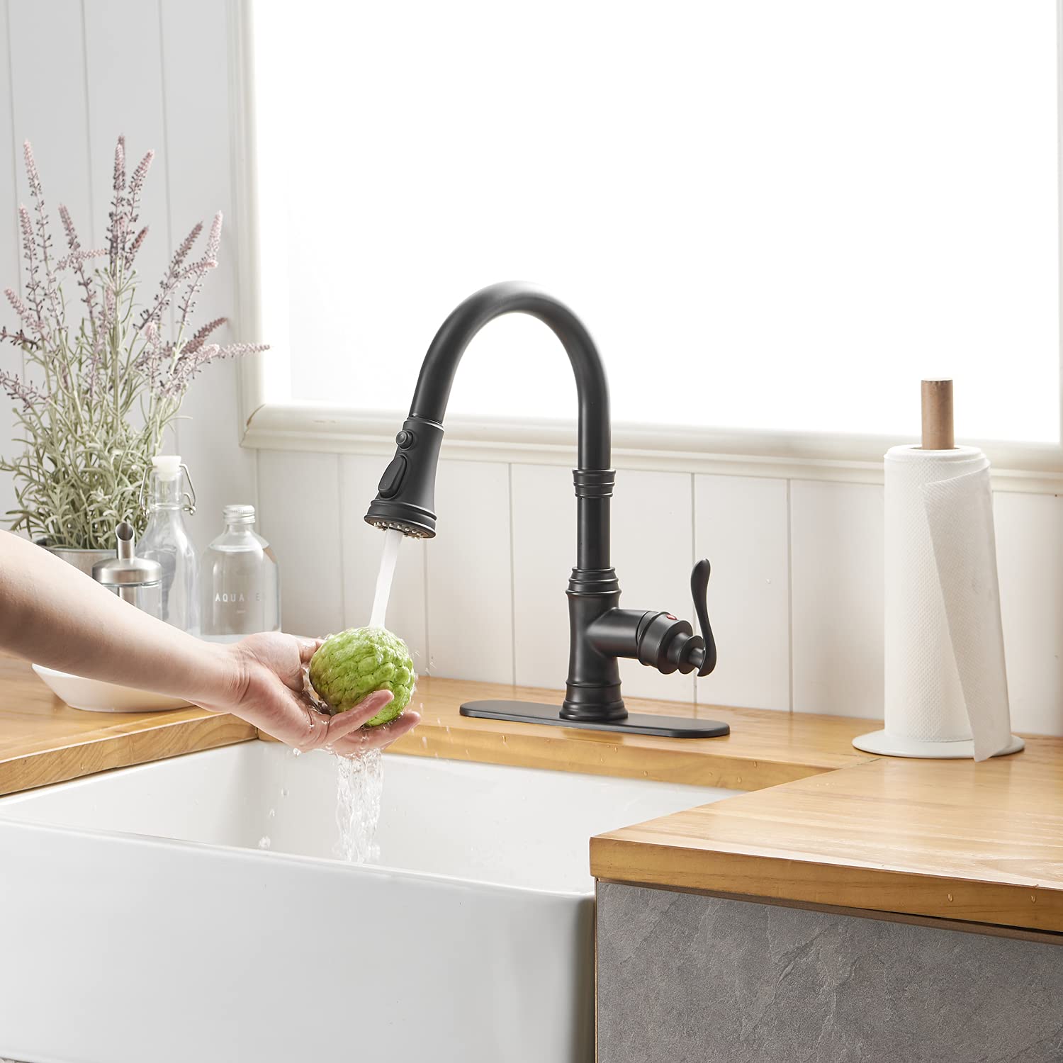 Matte Black Kitchen Faucet with Pull Down Sprayer - High Arc Single Handle for Sink & RV Use