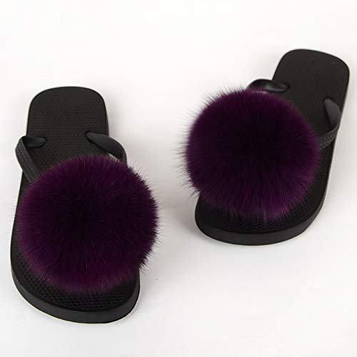 DAYISS Women's Real Fox Fur Ball Slides - Fluffy Flip Flop Slippers & Fuzzy Sandals for Women | Cozy Home Wear & Fashion Outdoor Slides