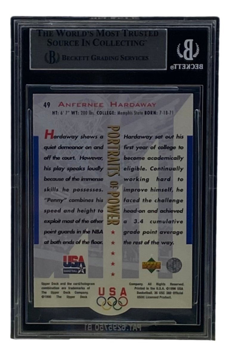 Penny Hardaway Autographed 1996 Upper Deck USA #49 Basketball Trading Card PSA Slabbed - Collectible Memorabilia for NBA Fans & Sports Card Enthusiasts