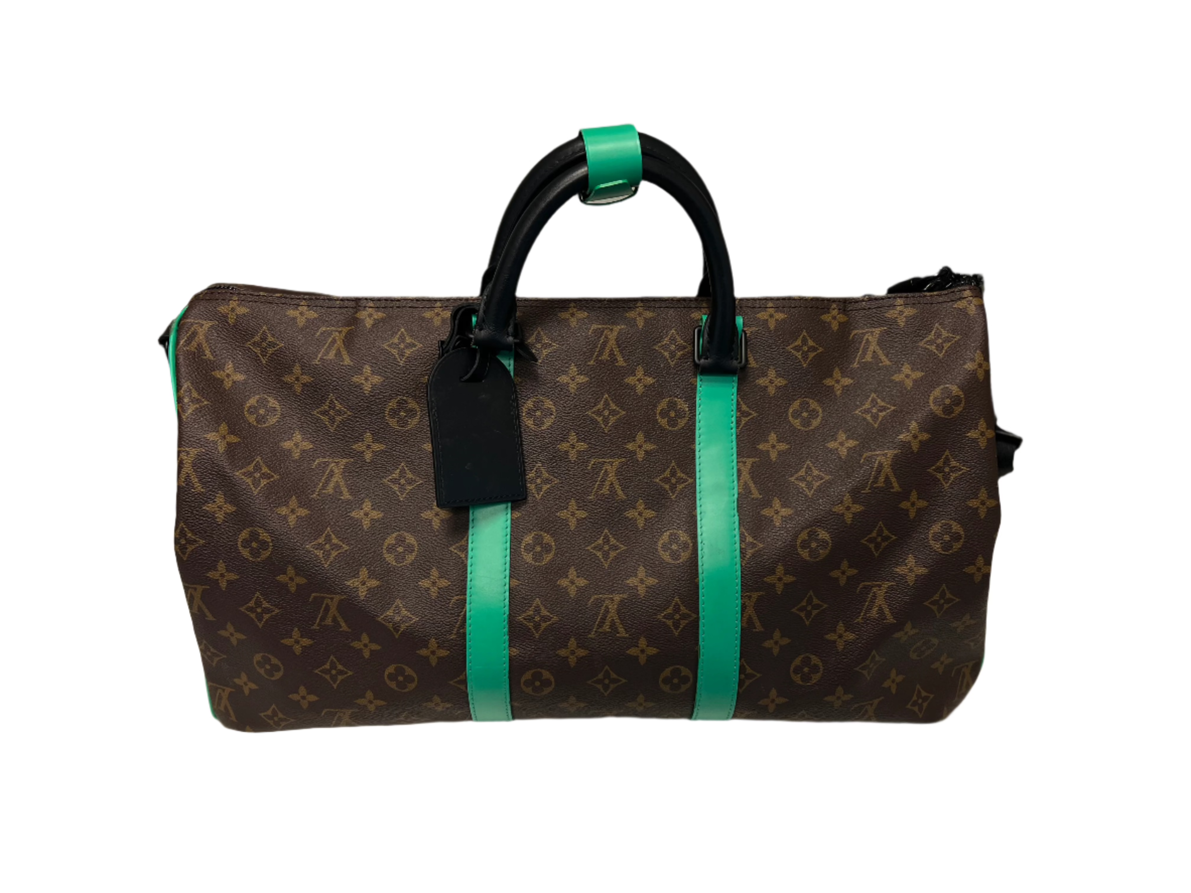 Authentic Louis Vuitton Monogram Macassar Keepall Bandouliere 50 Duffle Bag in Mint Green - Luxury Travel Bag for Men & Women, Perfect for Weekend Getaways & Business Trips