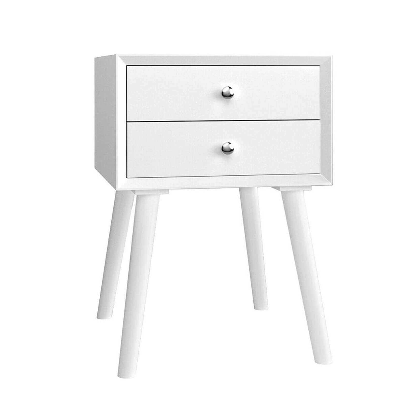 Mid-Century Modern Wooden Nightstand with 2 Storage Drawers - Simple Style Side Table for Bedroom, Living Room (HW63800WH, White) - Perfect for Small Spaces, Apartment Decor & Bedside Organization