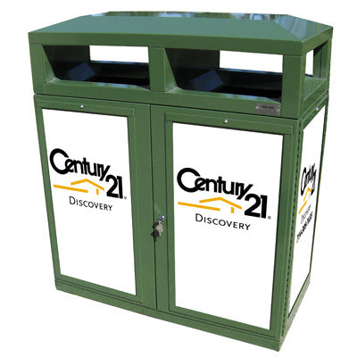 72 Gallon Outdoor Trash Can with Recycle Bin & Advertising Panels - Heavy Duty Commercial Garbage Bin for Parks, Streets, and Public Areas - Model HS245OW ADVERT