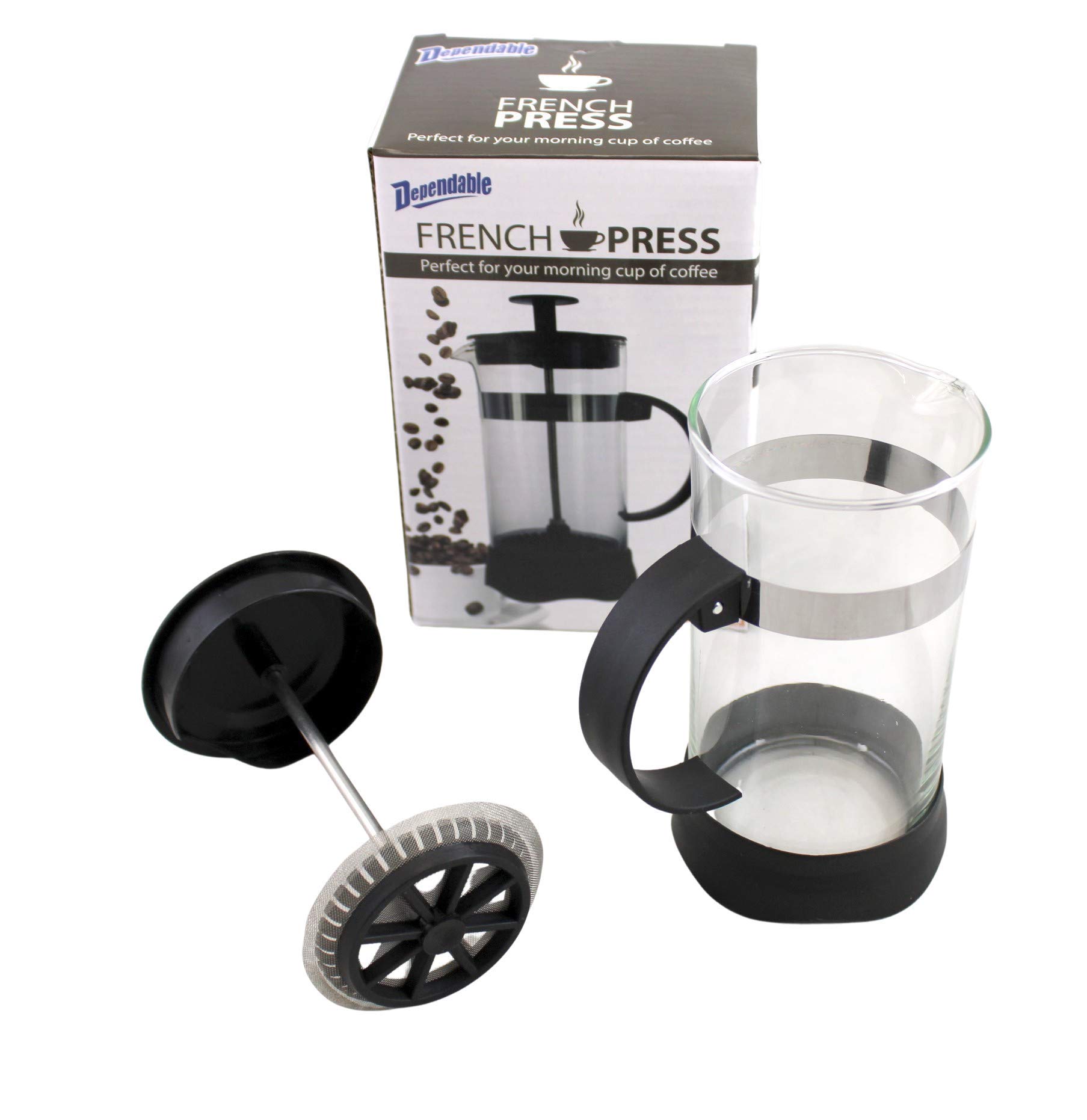 Dependable Industries 12 oz Glass French Press Coffee Maker & Tea Brewer - Compact Single Cup & 3 Cup Espresso Maker, Durable & Easy to Use - Perfect for Home, Office, Camping & Travel