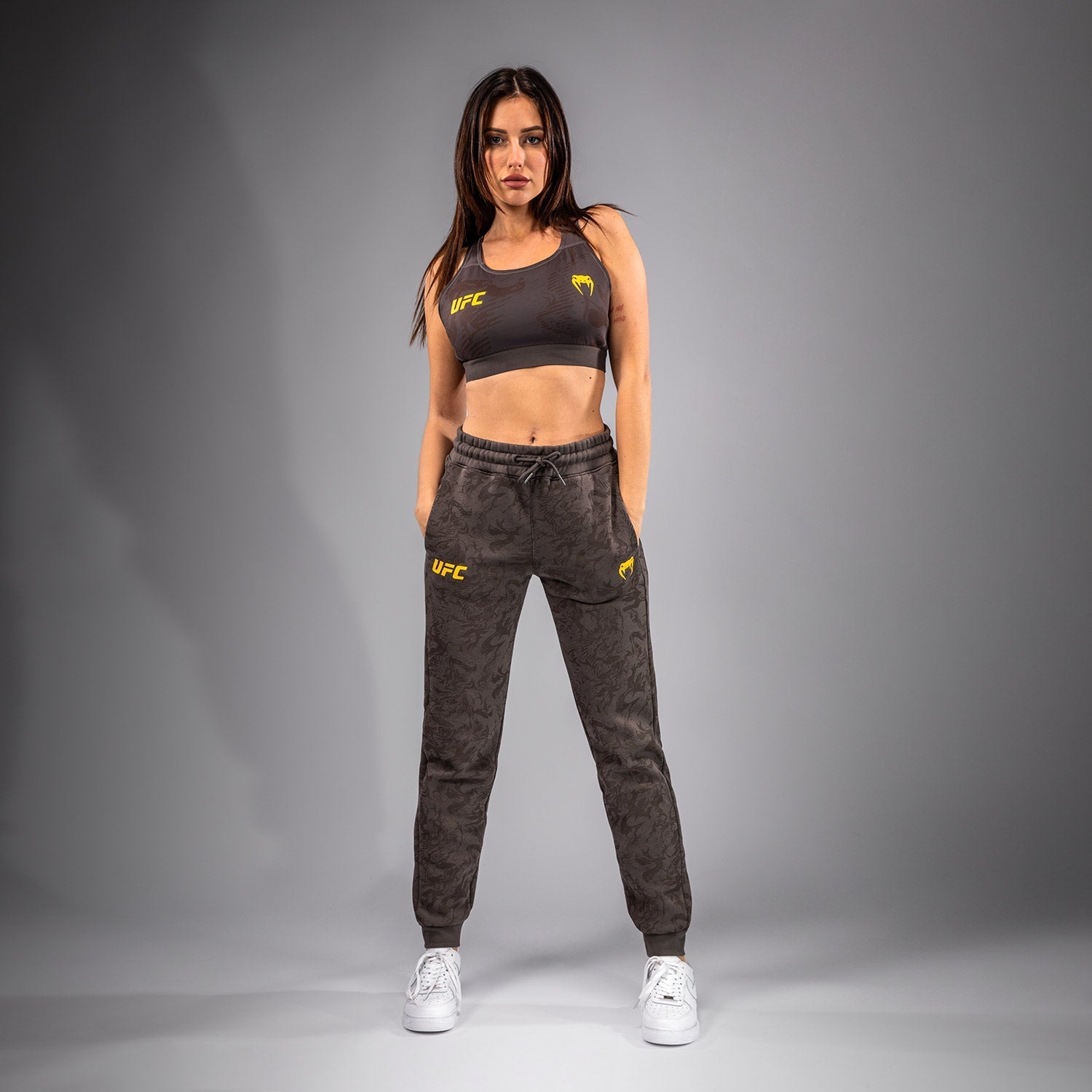 Venum UFC Fusion Fight Week Women's Cotton Training Pants - Earthen Brown for MMA, Boxing & Fitness Workouts