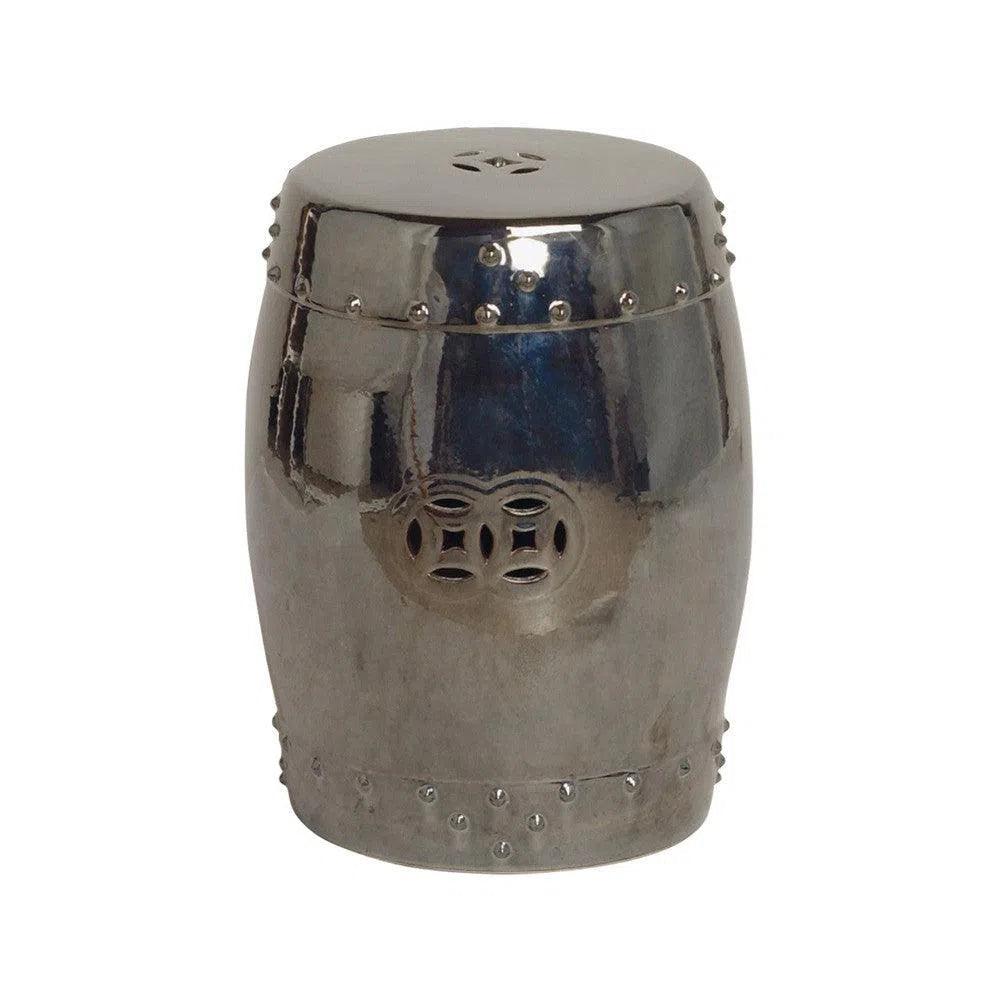 18 Inch Drum Ceramic Outdoor Garden Stool - Weatherproof & Durable Patio, Porch, or Poolside Seating & Side Table