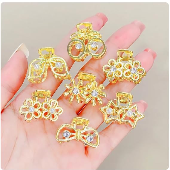 HAPPYMATES 4+2pcs Small Metal Hair Claw Clips for Women - Mini Pearl Hair Barrettes, Jaw Clamps, Half Bun Hairpins - Decorative Hair Accessories for Women & Girls - Perfect for Everyday, Parties & Weddings