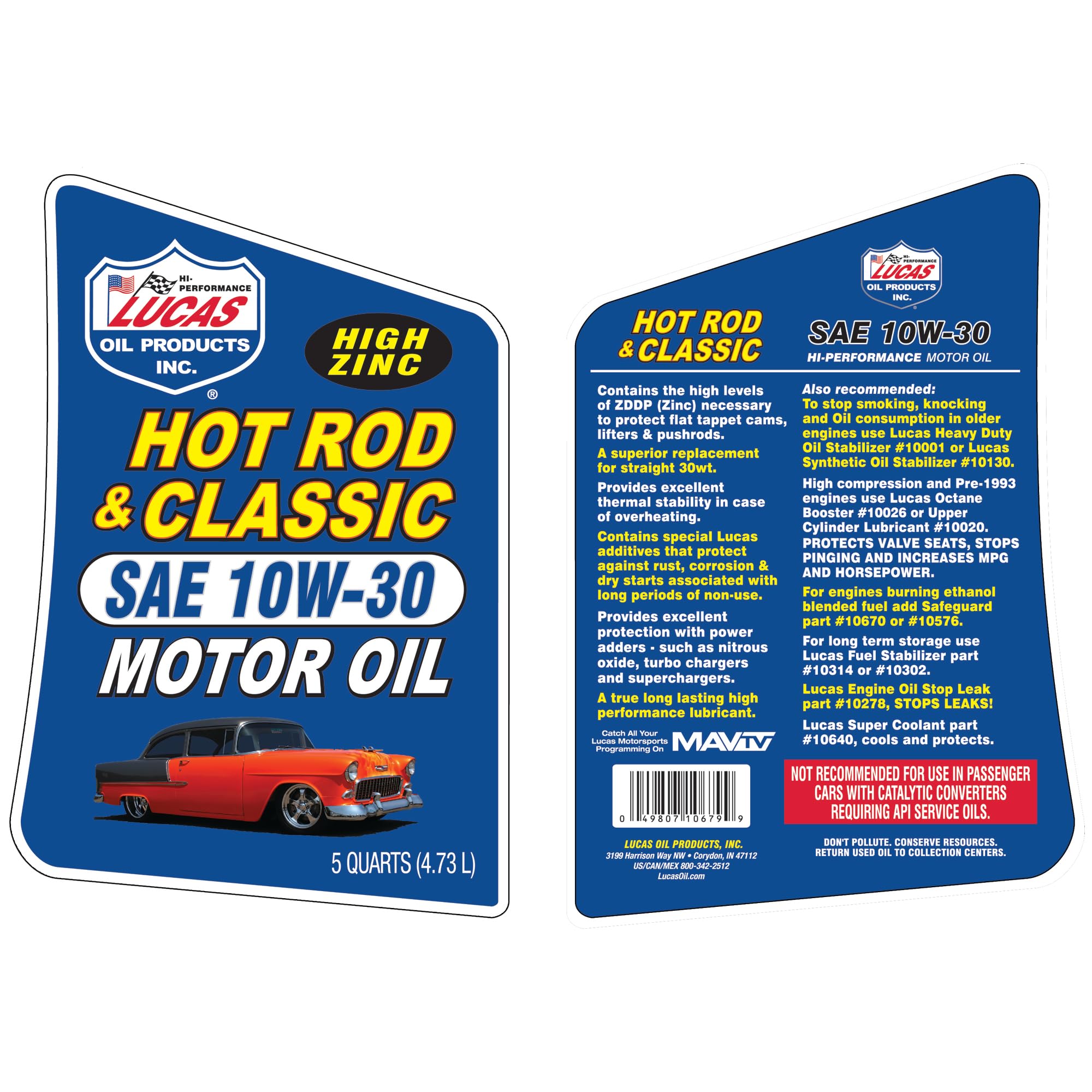 Lucas Oil 10679-3PK 10W-30 High Performance Motor Oil - 5 Quart Jug (Case of 3) for Cars, Trucks & Motorcycles | Premium Engine Protection & Lubrication