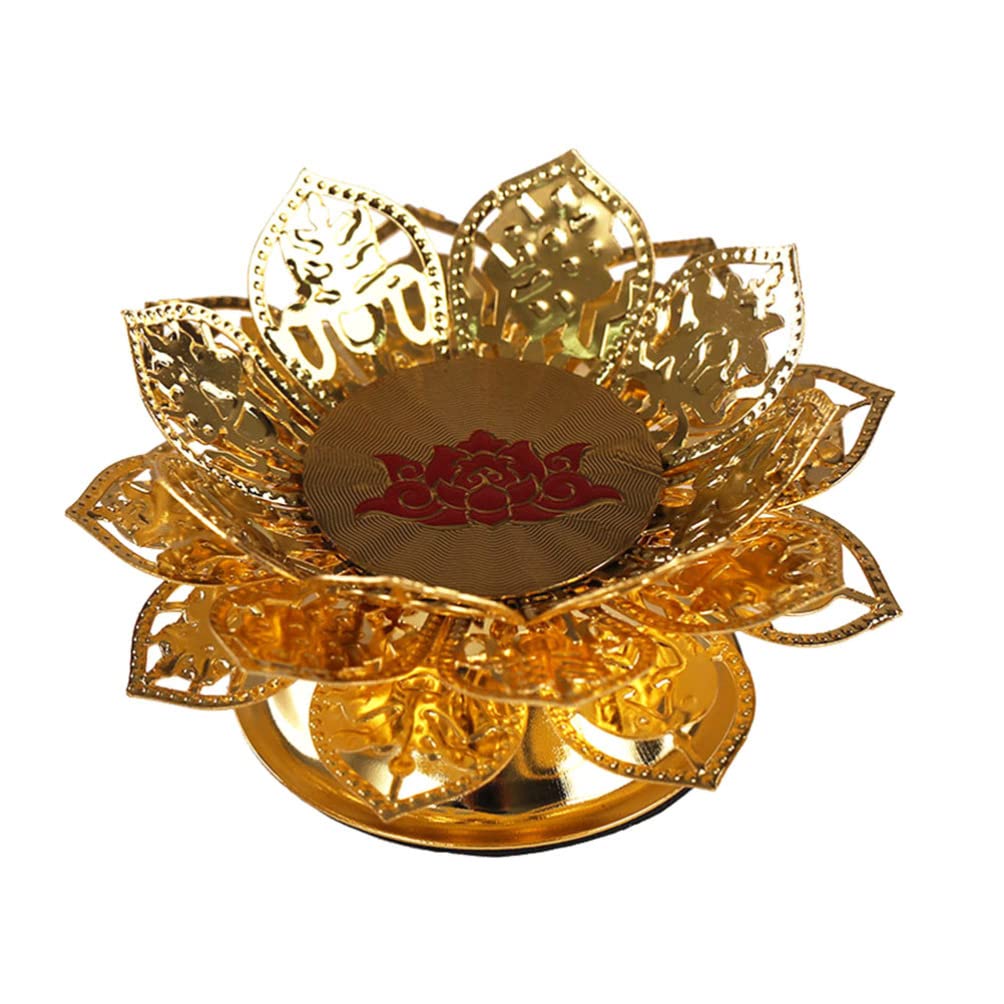 Premium Metal Ghee Lamp Holder - Lotus Shaped Buddhist Candlestick for Religious Ceremonies, Home Altar Decor & Meditation Spaces - Elegant Desktop Candle Holder for Puja, Yoga & Spiritual Practices