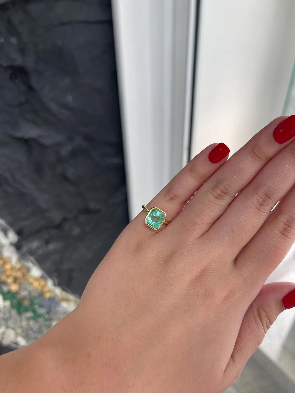 3.04ct Vivid Seafoam Green Emerald Bezel Solitaire Engagement Ring - Elegant Wedding Band, Perfect for Proposals, Anniversaries & Romantic Occasions