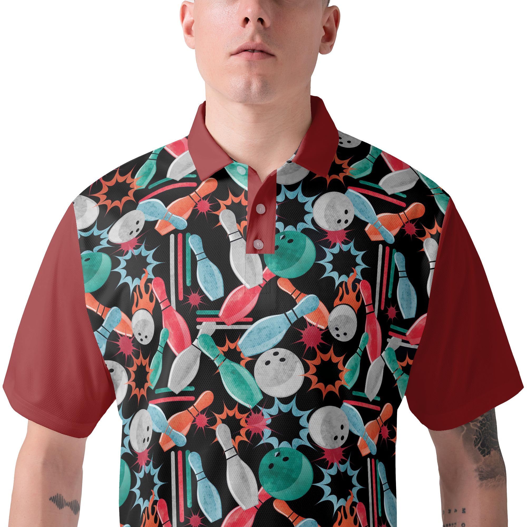 HYPERFAVOR Smart Bowling Polo Shirts for Men - Breathable Short Sleeve Performance Polo Set of 4 - Perfect for Bowling Leagues, Tournaments & Casual Wear