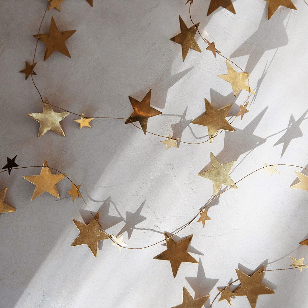 Brass Star Garland Decor - Elegant Metallic Hanging Ornaments for Christmas Tree, Home, and Party Decorations | Perfect for Holiday, Wedding, and Festive Celebrations