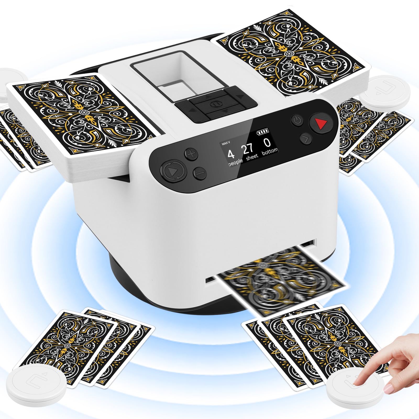 2-in-1 Automatic Card Shuffler & Dealer Machine - Ultra Quiet 360° Rotating for Uno, Monopoly Deal, Five Crowns - Perfect for Home Game Nights & Casino-Style Card Games
