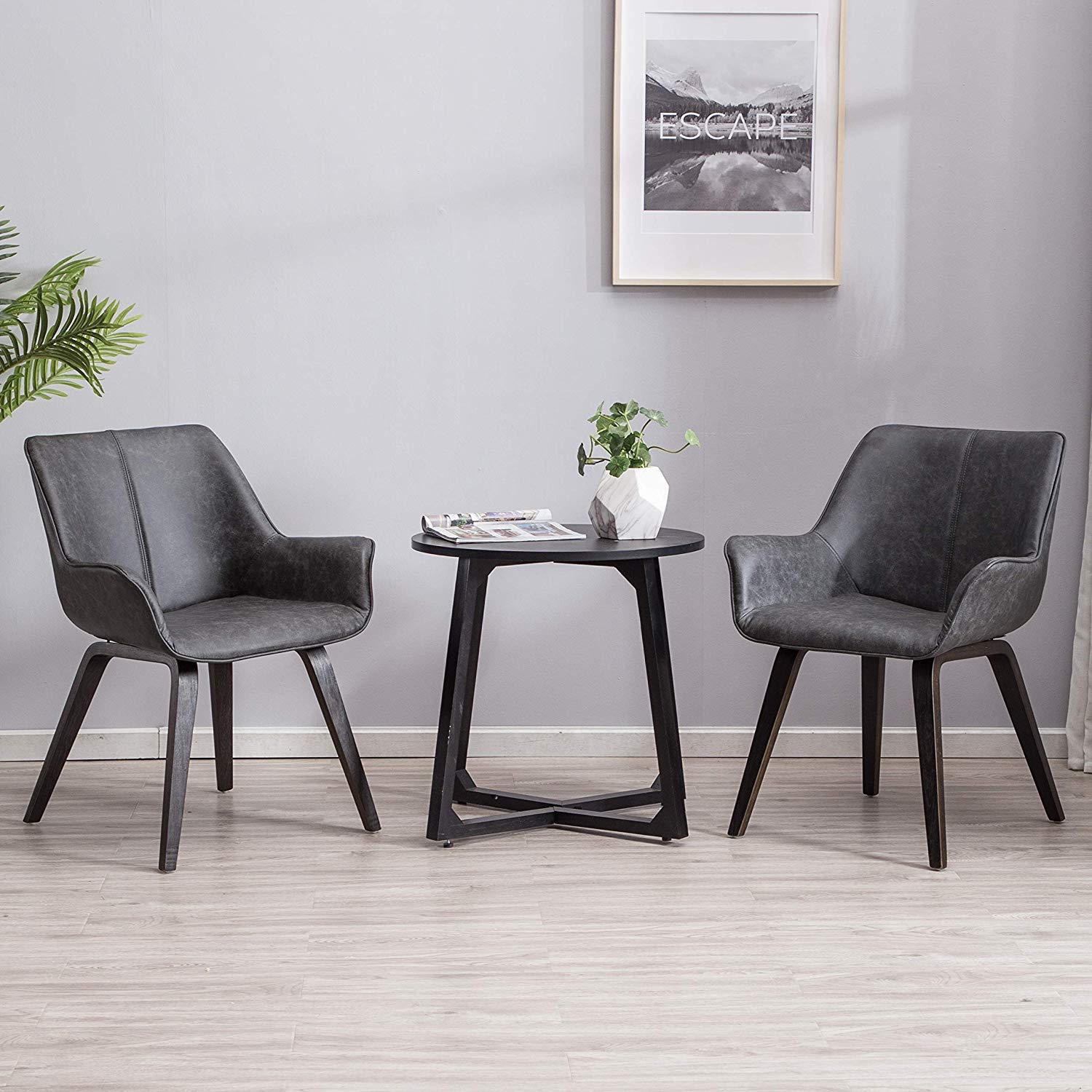 Modern Charcoal PU Leather Accent Chairs Set of 2 - Contemporary Living Room Armchairs & Dining Room Side Chairs - Perfect for Small Spaces, Apartments & Home Offices