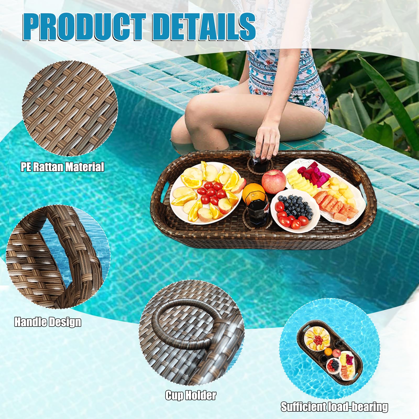 **Floating Pool Tray for Food & Drinks - Waterproof Rectangle Floating Table for Swimming Pool - Perfect for Pool Parties, Relaxation & Outdoor Activities**