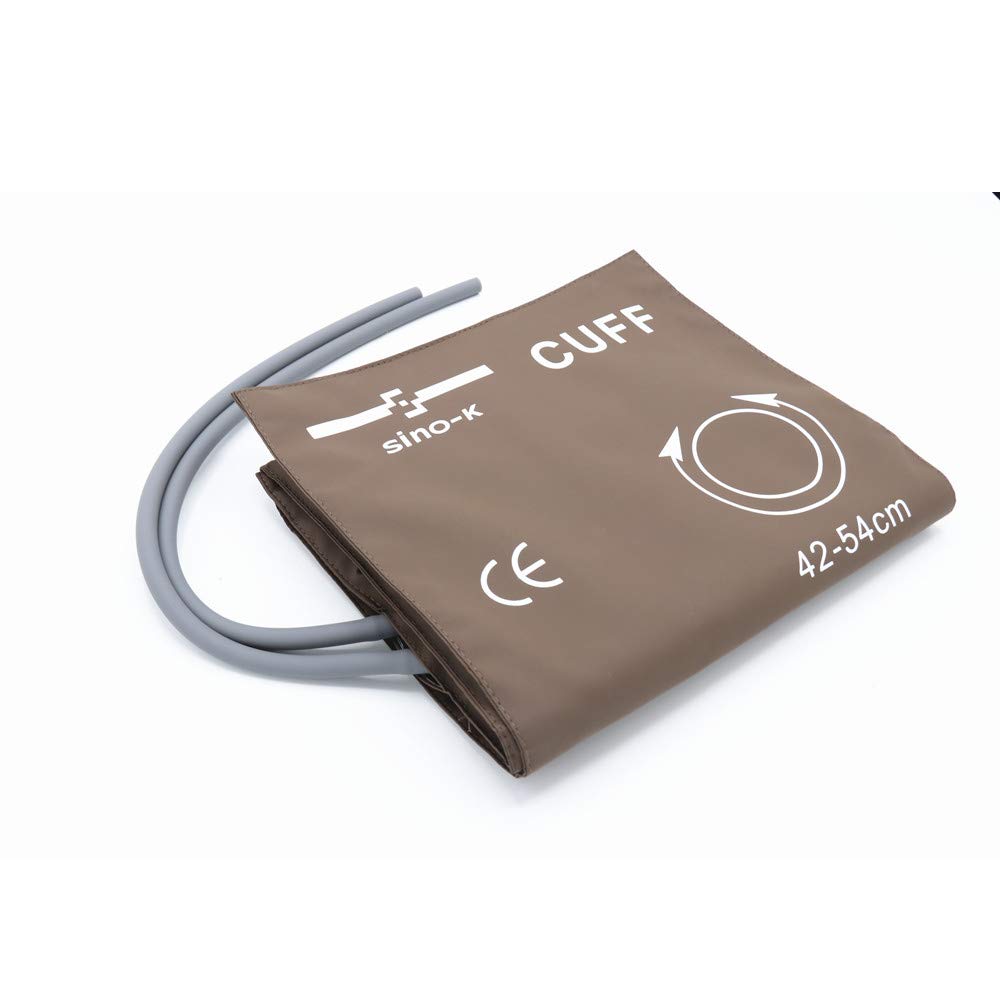 Universal NIBP Blood Pressure Cuff - Double Tube Thigh & Arm Use (42-54cm) - Reusable PU Replacement Cuff for Patient Monitor - No Connector (Brown with Storage Bag) - Ideal for Home Healthcare & Hospital Use