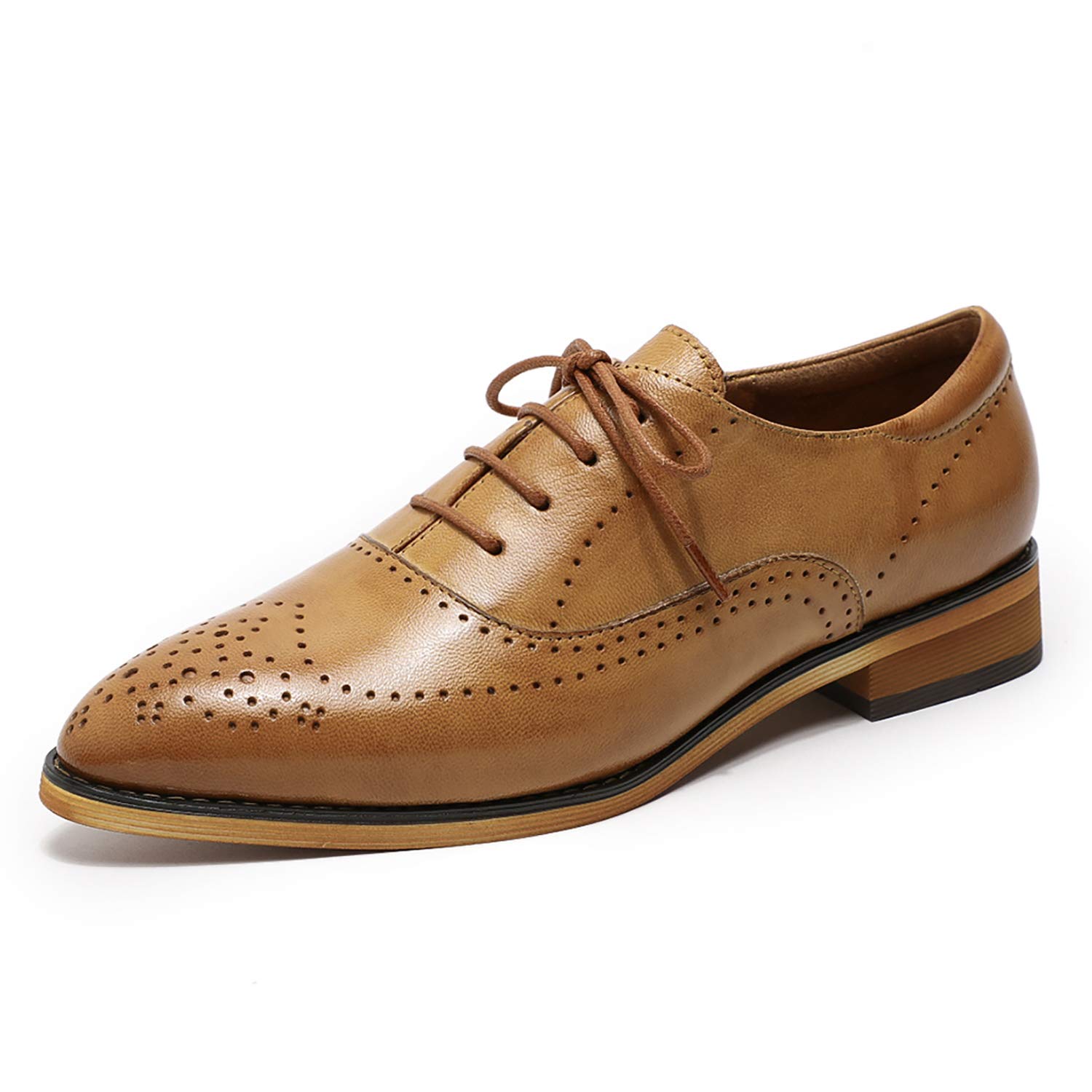 Women's Leather Perforated Lace-up Oxford Brogue Derby Shoes - Stylish & Comfortable Ladies Dress Shoes for Work, Office & Formal Occasions