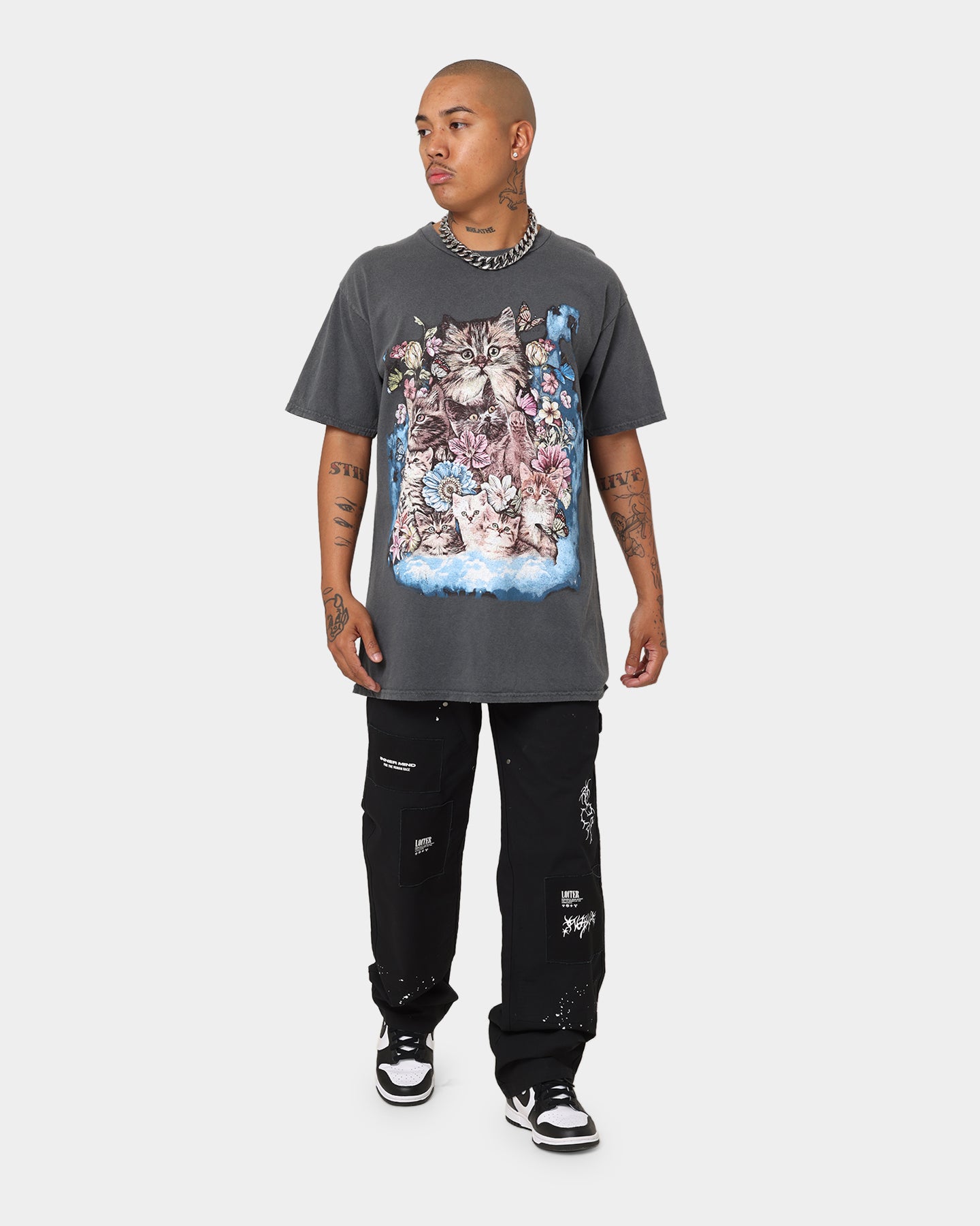 American Thrift OG Kitty Graphic T-Shirt - Off Black | Vintage Cat Tee for Casual Wear & Street Style