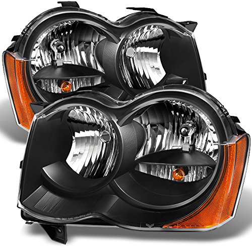 AKKON Black Halogen Headlights Replacement Set for Jeep Grand Cherokee - Driver & Passenger Side | Durable & Bright Lighting for Night Driving, Off-Road Adventures & Daily Commutes