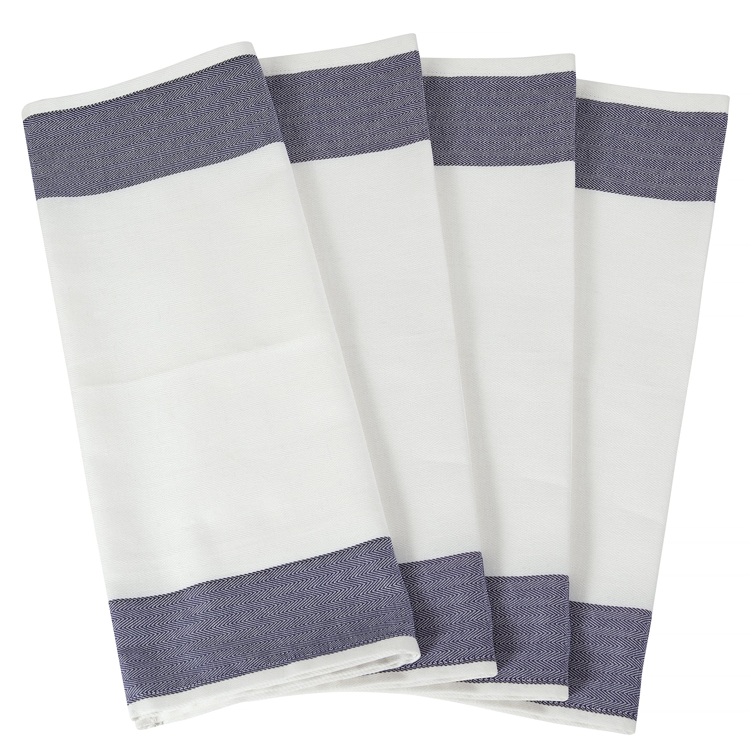 Premium 4-Pack Royale Kitchen Towels - 100% Cotton Absorbent Dish Towels for Cooking & Cleaning - Large 20x28 Inch Reusable Bar Towels with Wide Stripe - Perfect for Drying Dishes, Wiping Countertops & Hand Towel Use