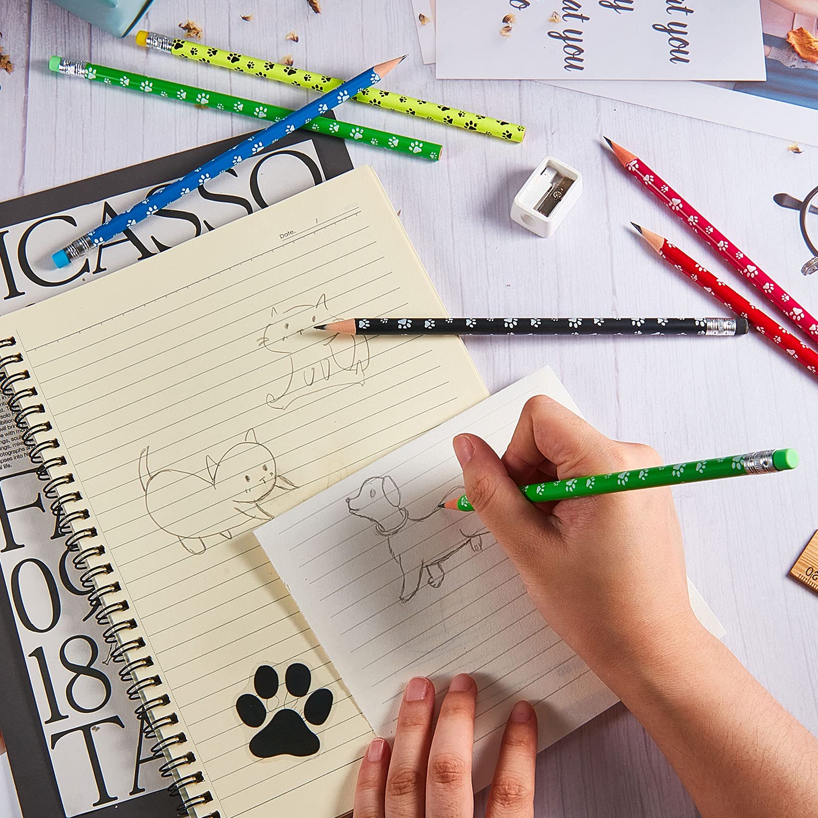 Censen 36-Pack Colorful Wooden Paw Print Pencils for Kids - Dog Themed School Supplies, Birthday Party Favors & Office Stationery - Perfect for Back to School, Classroom Rewards & Pet Lover Gifts