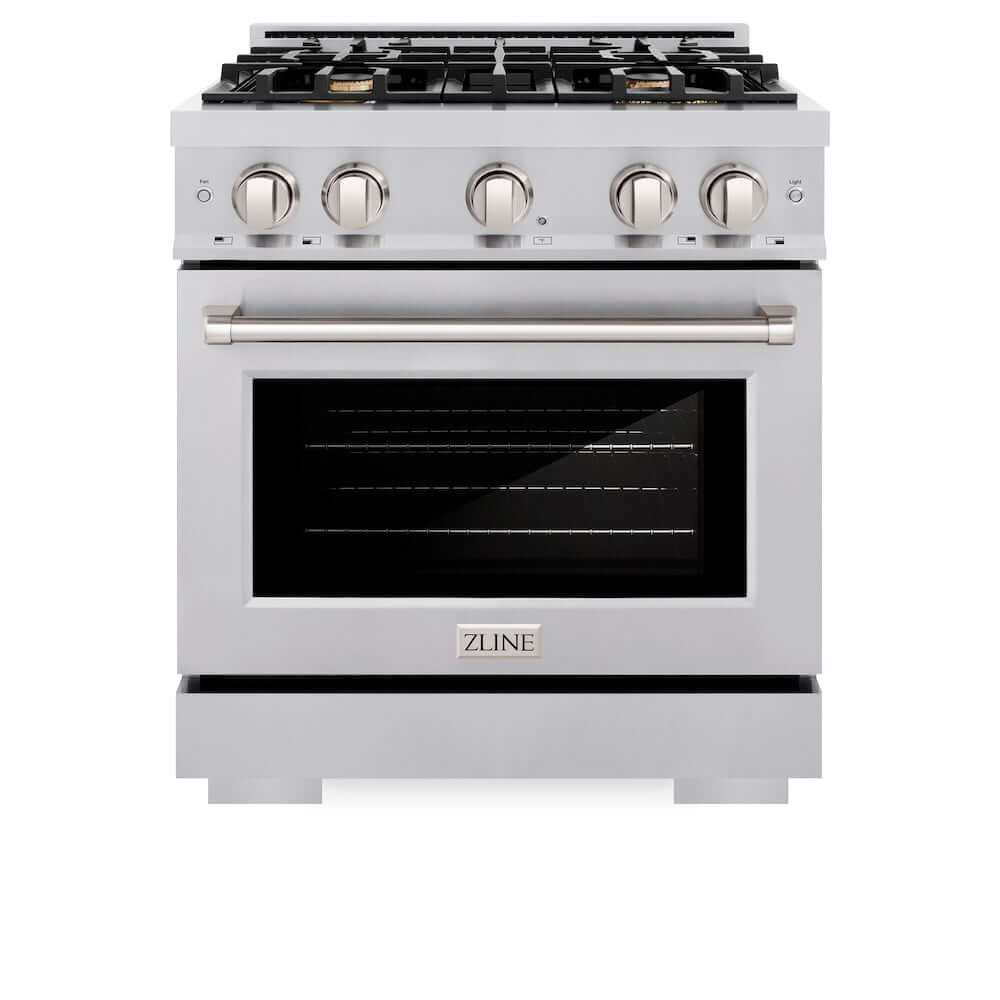 ZLINE 30-Inch 4.2 cu. ft. Dual Fuel Range with Gas Cooktop & Electric Convection Oven - Stainless Steel with 4 Brass Burners (HDR BR 30) - Perfect for Home Kitchens & Professional Cooking