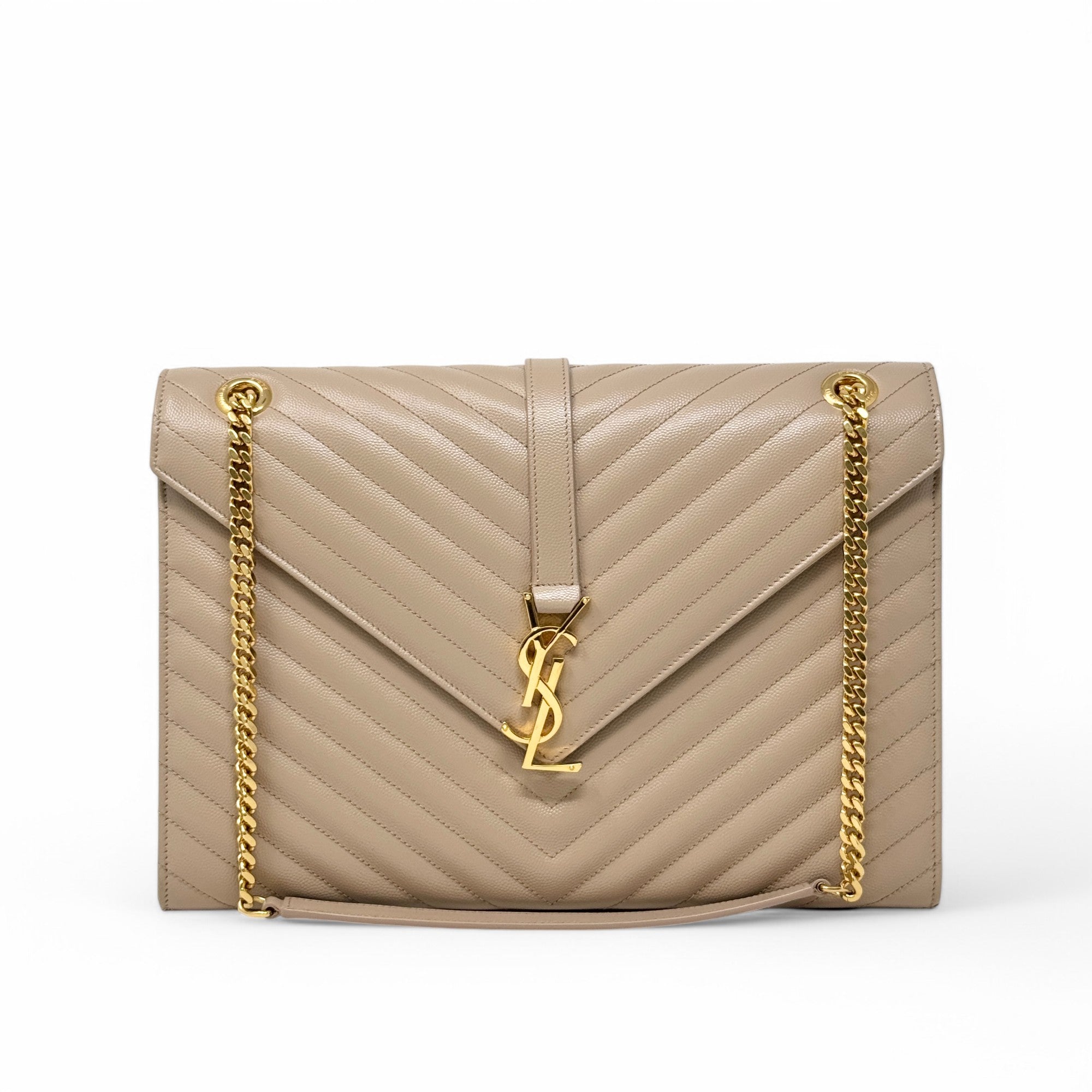 Saint Laurent Beige Large Envelope Bag - Luxury Leather Shoulder Handbag for Women | Perfect for Work, Travel & Evening Events