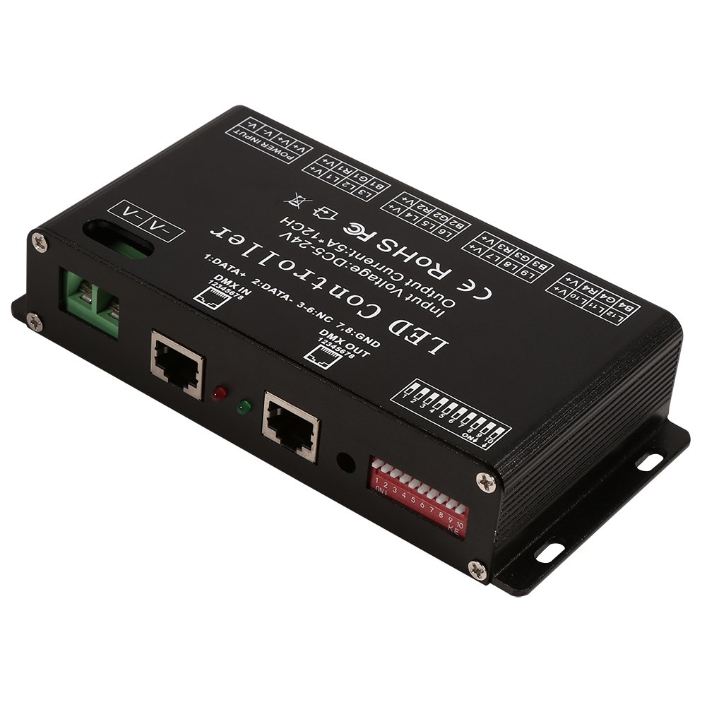 Qioniky 6-Channel DMX LED Decoder Controller - DMX512/1990 Compatible RGB Lighting Controller for Stage, DJ, Theater & Architectural LED Lights