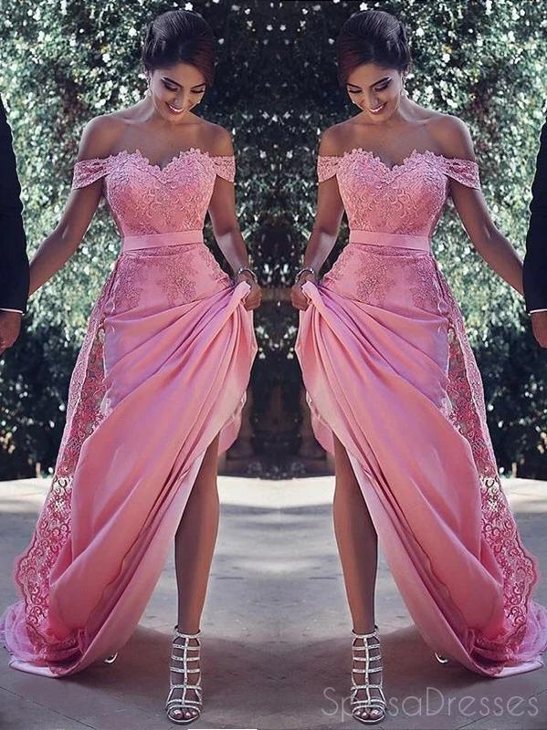 Elegant Off-The-Shoulder Pink Lace Long Evening Prom Dress for Sweet 16 | Formal Gown for Homecoming, Quinceañera & Special Occasions