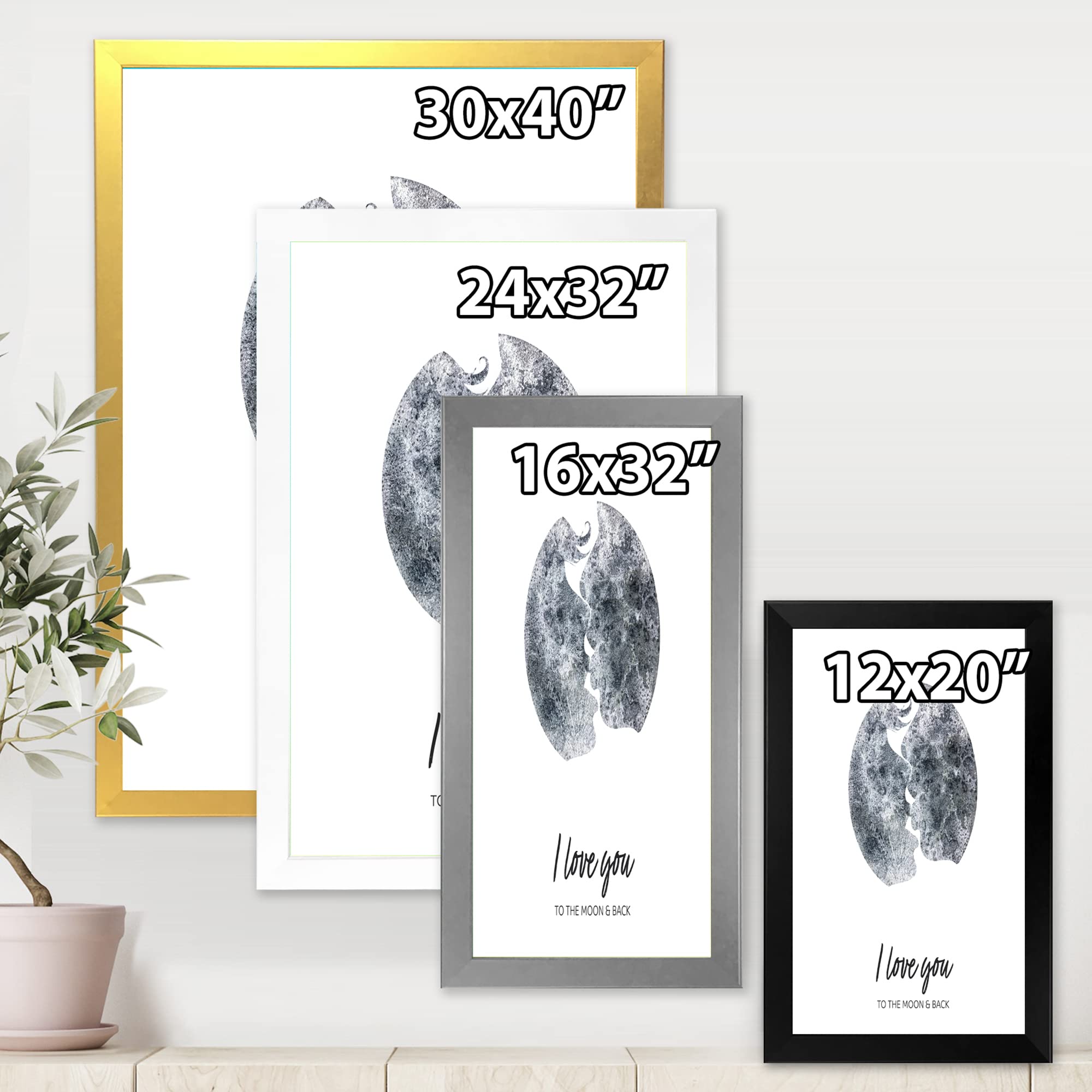 Romantic Moon Kiss of Two Lovers - Modern Framed Wall Art Decor for Bedroom, Living Room & Office - Perfect Couple Gift for Valentine's Day & Anniversary