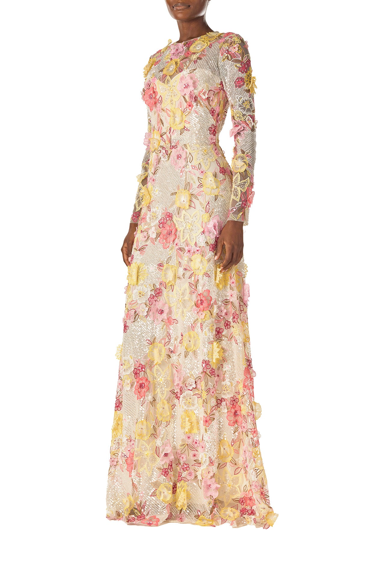 Elegant Embroidered Floral Lace Gown - Women's Formal Evening Dress for Weddings, Prom & Special Occasions