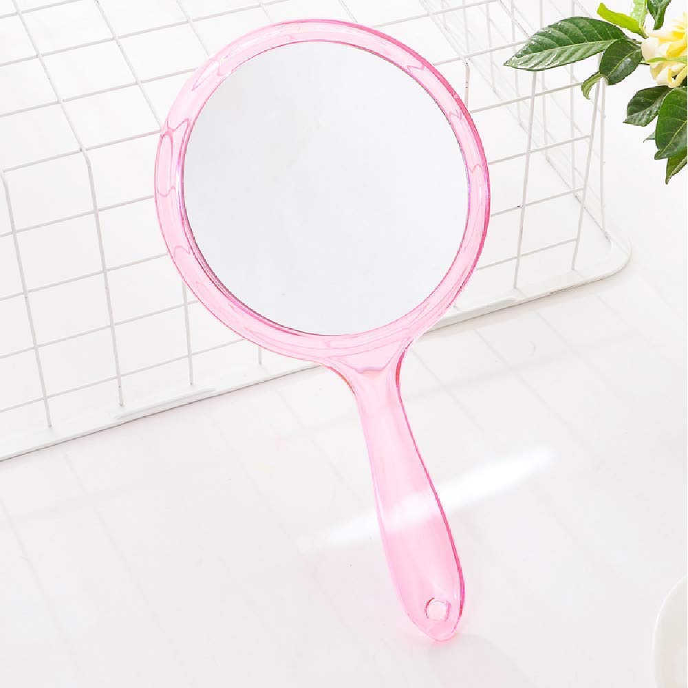 3X/1X Magnifying Makeup Hand Mirror - Double-Sided Travel Cosmetic Mirror with Acrylic Clear Finish, Large Round Handheld Mirror (Pink) - Perfect for Home, Travel & Professional Makeup Application
