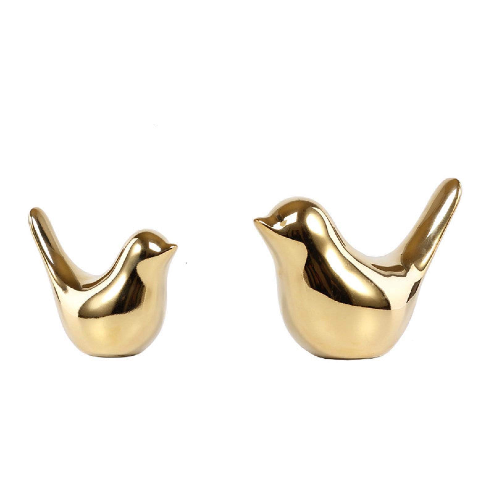 Golden Bird Figurines - Modern Ceramic Bird Statues for Home Decor, Animal Sculpture Crafts, Elegant Wedding Gifts (Set of 2) - Perfect for Living Room Shelf, Coffee Table Centerpiece & Housewarming Presents