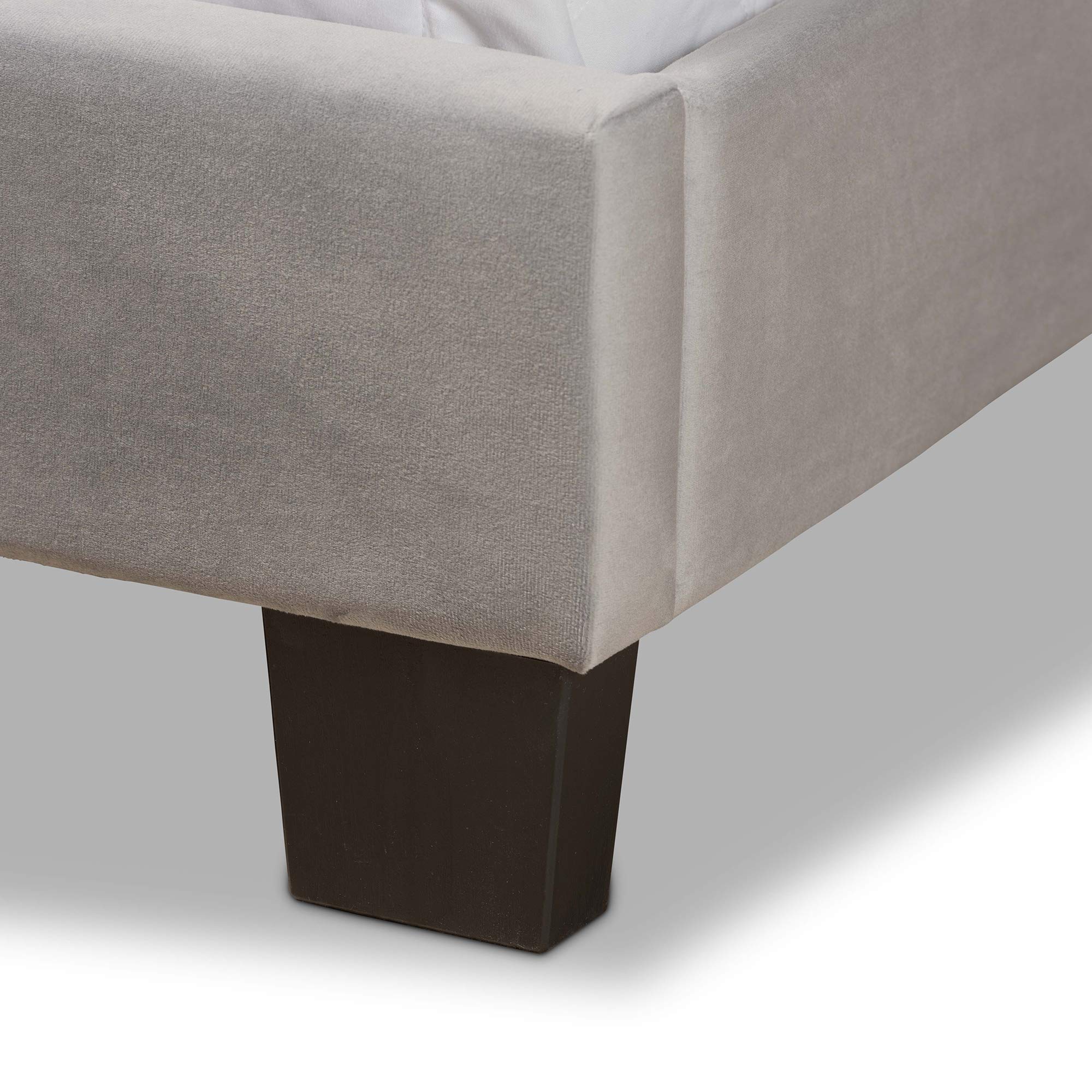 Baxton Studio Benjen Queen Size Bed Frame with Headboard - Grey & Black Upholstered Platform Bed (Box Spring Required) for Modern Bedroom Decor