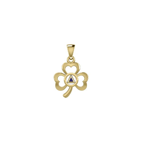 Celtic Shamrock 14K Yellow Gold Pendant with Inlaid Recovery Symbol - Irish Jewelry for Women, St. Patrick's Day Gift, Recovery & Sobriety Necklace