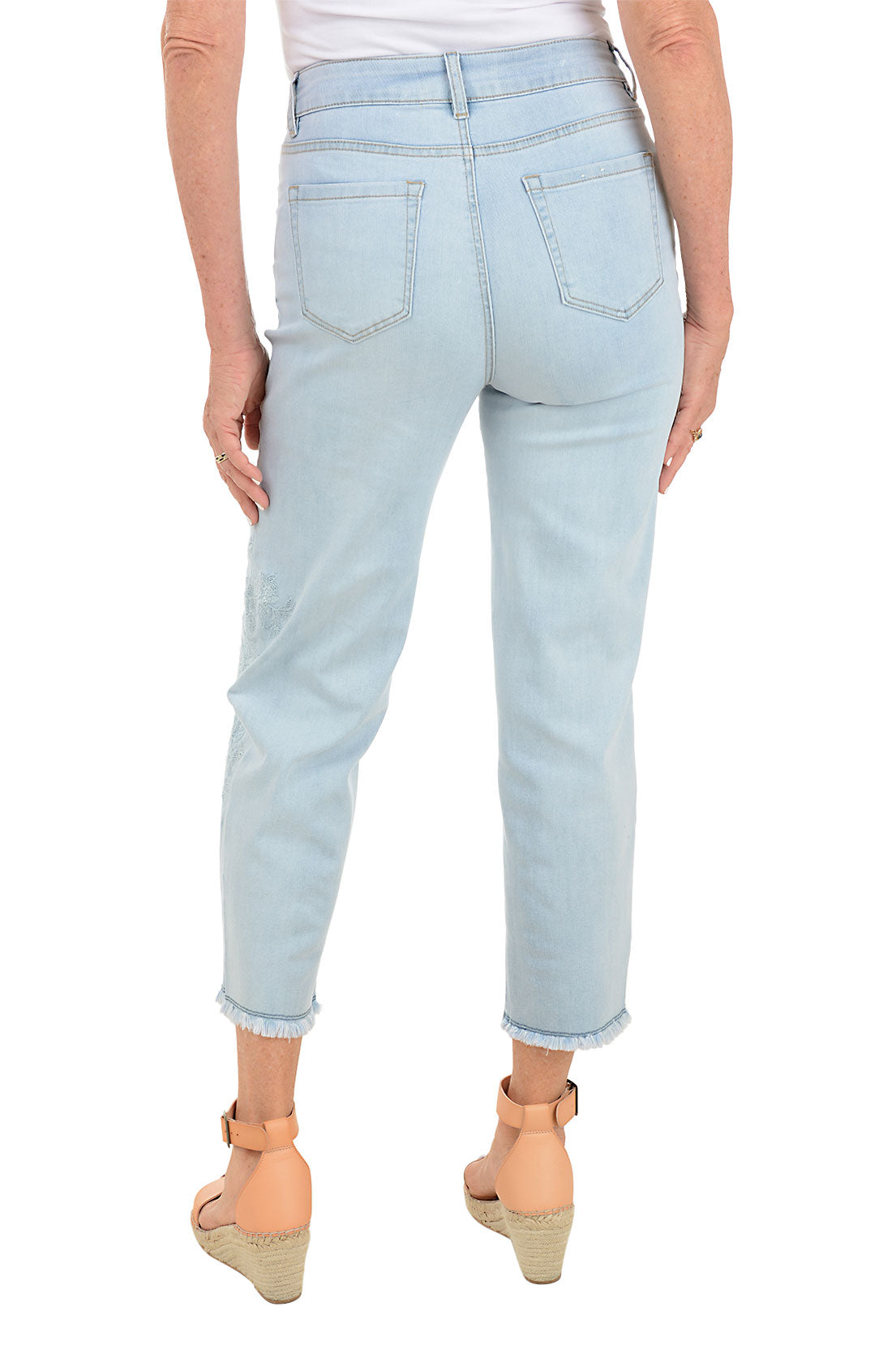 Embroidered Petunia Frayed Denim Ankle Pants for Women - Distressed High Waist Skinny Jeans - Casual & Streetwear Fashion for Everyday Wear