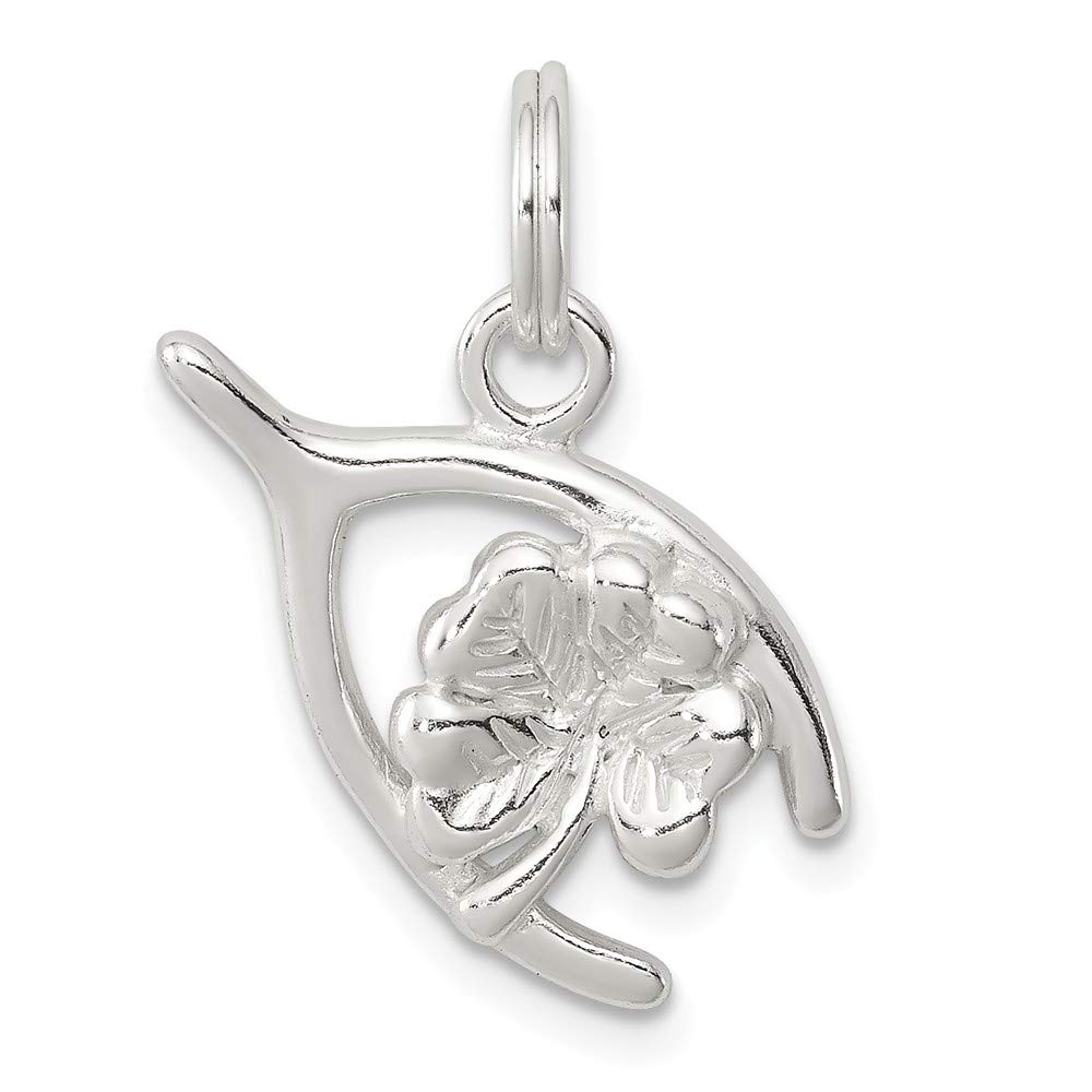 Lucky Sterling Silver Four Leaf Clover & Wishbone Pendant Necklace - Perfect for St. Patrick's Day Gifts & Everyday Good Luck Charm