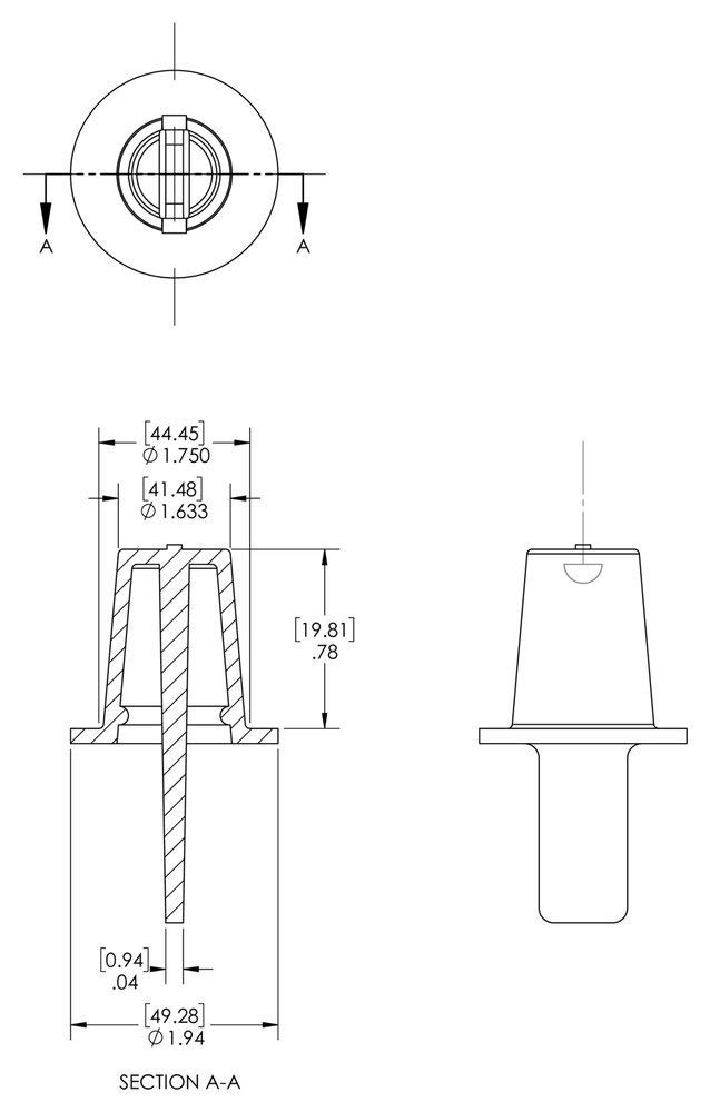 Caplugs QCPT18XQ1 Plastic Center Pull Tab Tapered Plug - CPT-18X, PE-LD Material, 1.94
