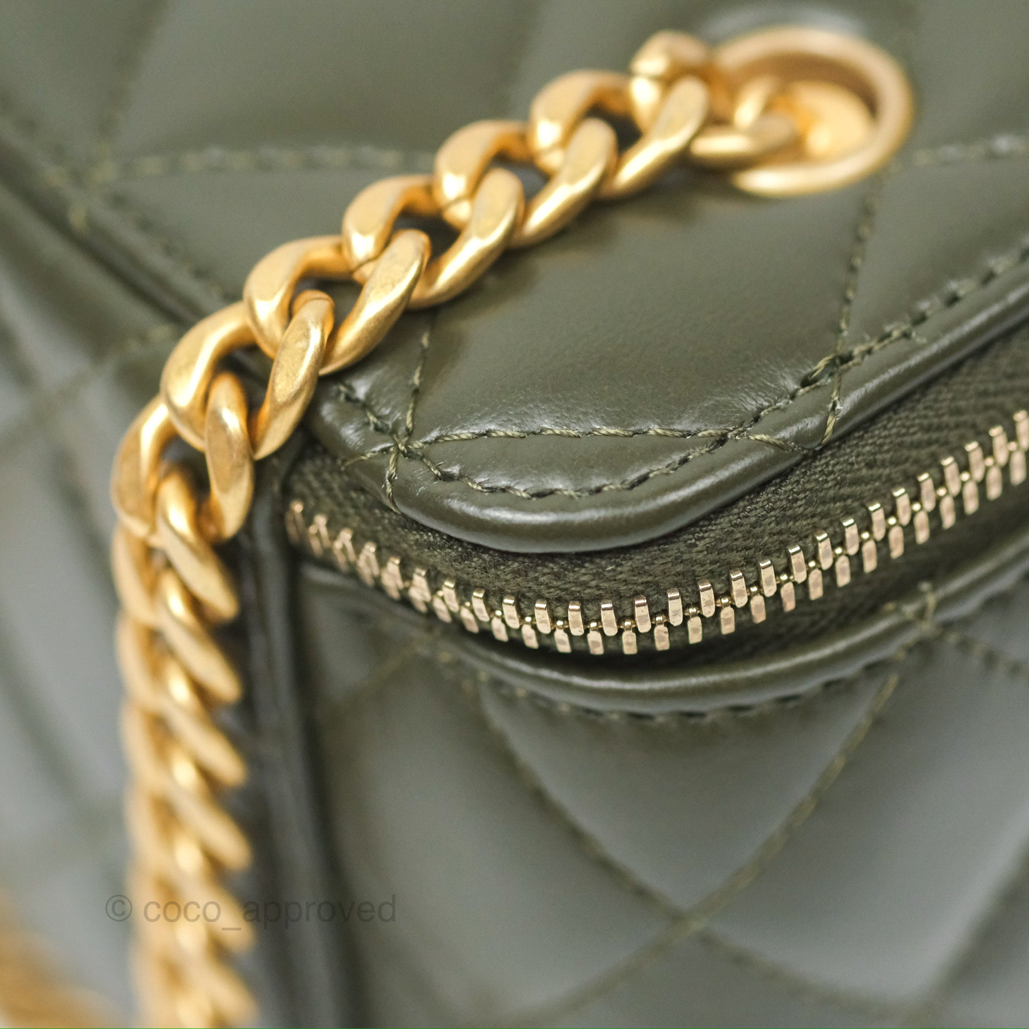 Chanel All Slide Vanity Crossbody Bag with Adjustable Chain - Dark Olive Green Lambskin Leather & Aged Gold Hardware | Luxury Shoulder Bag for Women, Perfect for Date Night & Evening Events