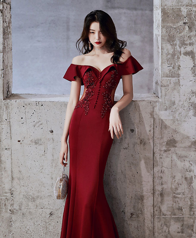 Elegant Burgundy Off Shoulder Mermaid Prom Dress - Long Formal Evening Gown for Homecoming, Wedding, Party & Special Occasions